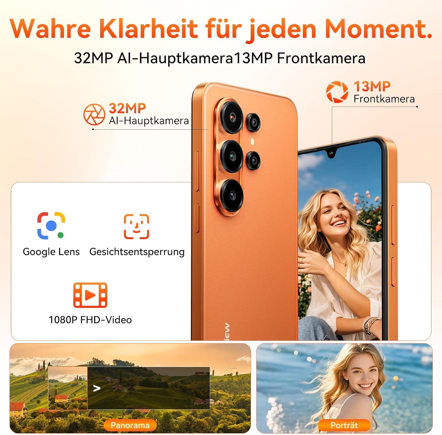 Blackview Wave 10C Telephone Portable 6,88" HD+, Smartphone Android 16, 16+32Go (ext 1To), Double SIM, 5000mAh, 32+13MP, Face ID/GPS/OTG, Compatible Orange, SFR, Bouygues, Free Mobile â Noir