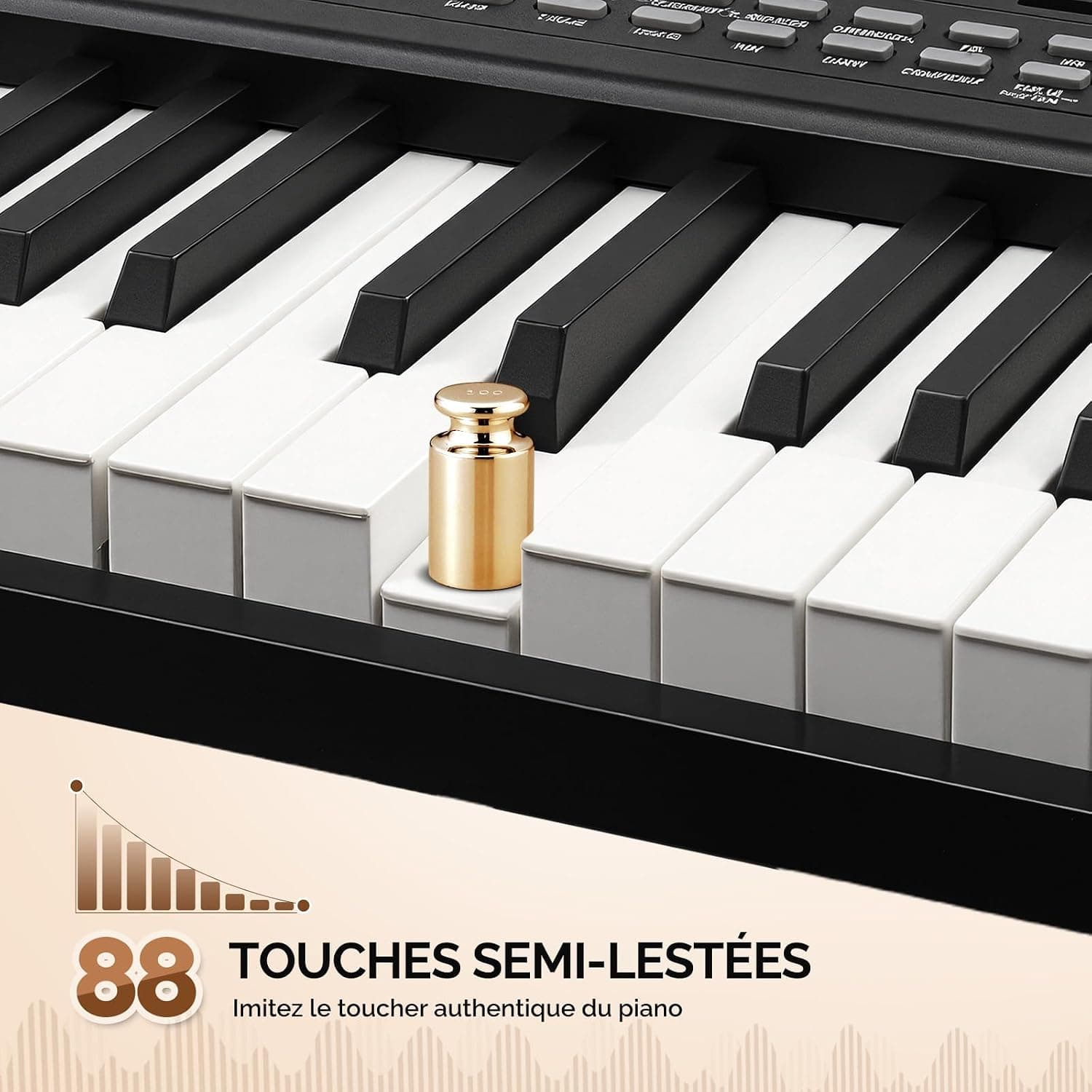 Bonnlo Piano Numérique Pliable GPPS01-106 à 88 touches, Clavier Semi-Lesté Standard, avec MIDI, Bluetooth, Sac à Main et Casque Audio Inclus, Noir