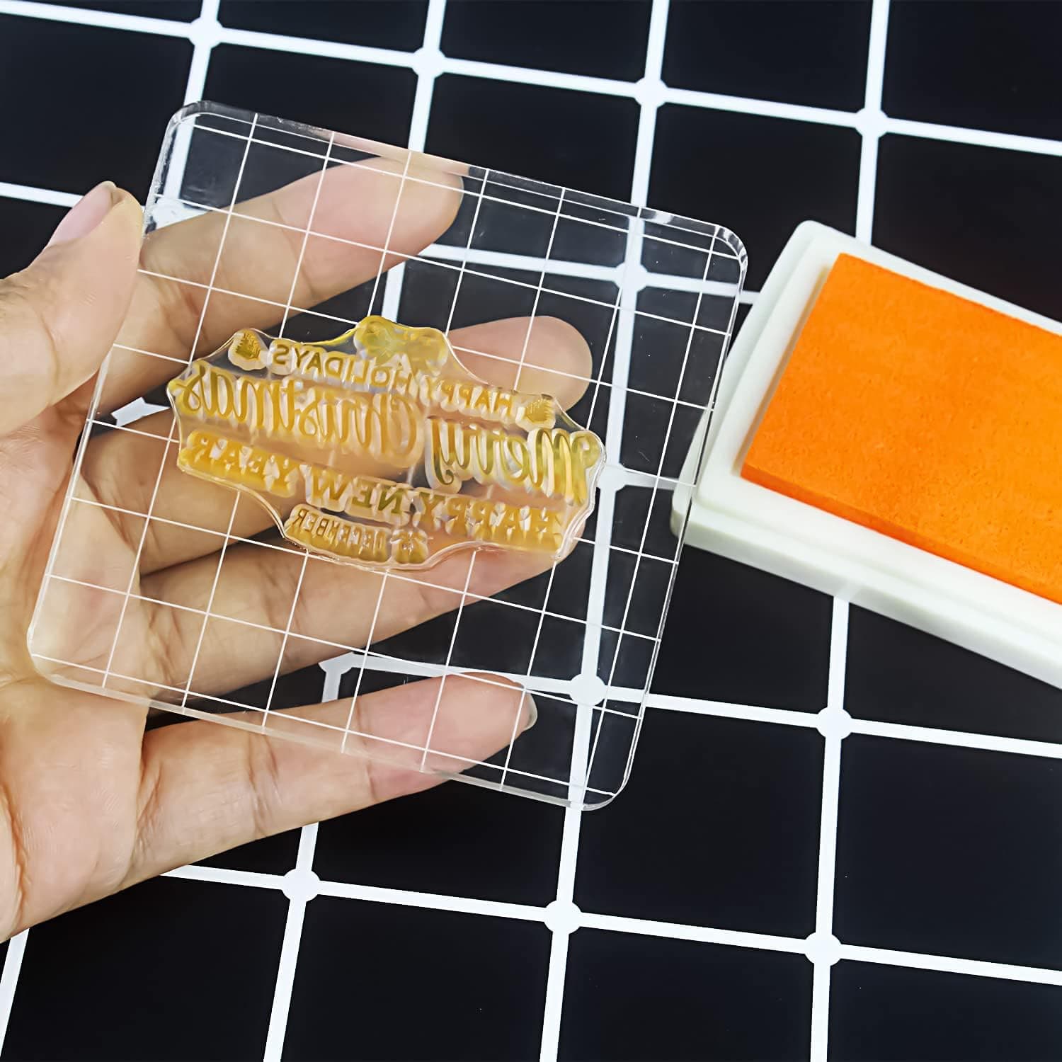 YXHZVON Bloc de Timbre Acrylique 7 pièces, Bloc de Timbre Acrylique avec Lignes de Grille, kit de Fabrication de Timbres pour Scrapbooking, Outil de gaufrage pour Timbre de Noël