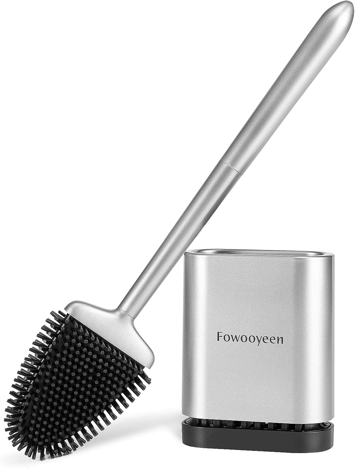 Fowooyen Brosse Toilettes WC Silicone, Balayette avec Support, Argent