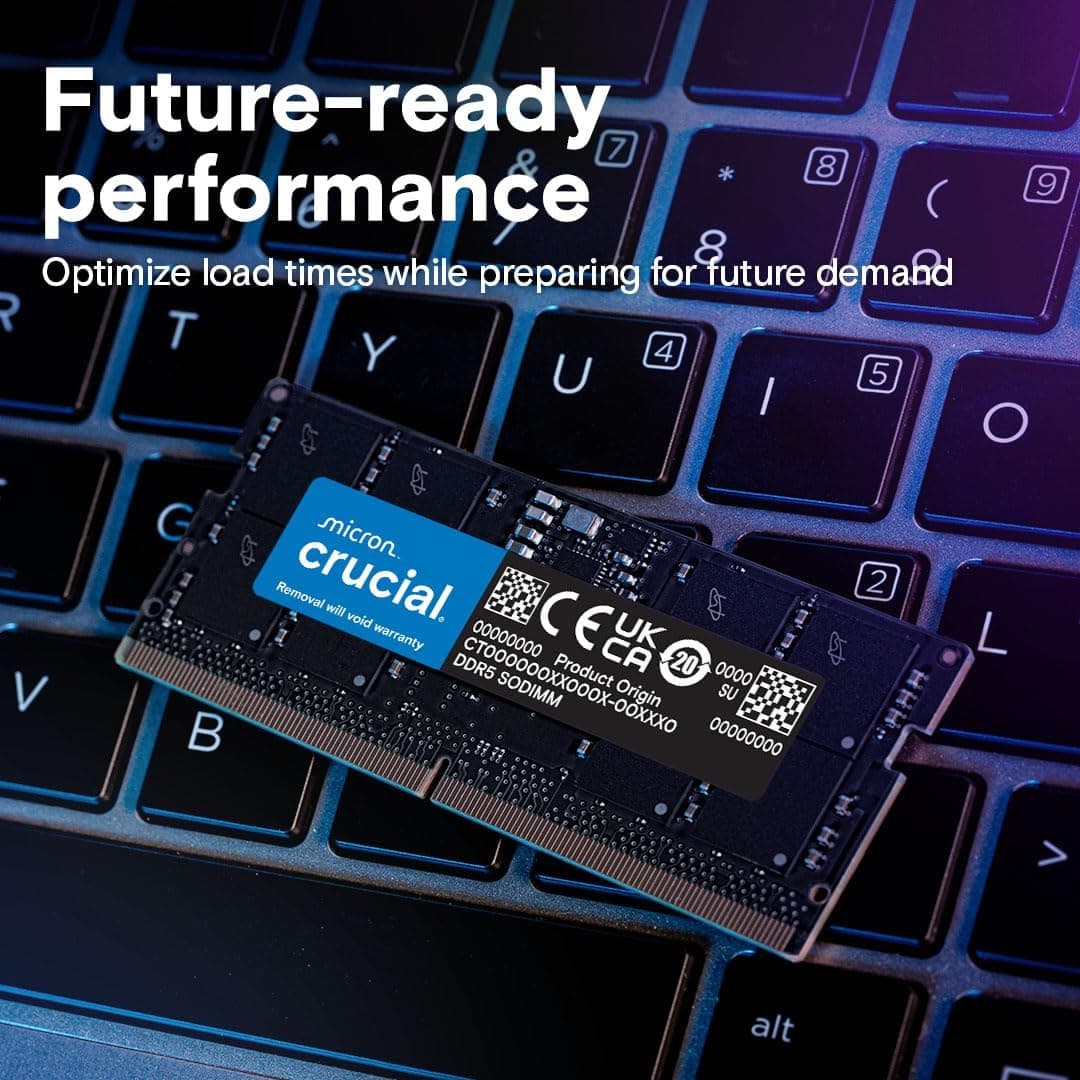 Crucial RAM 32Go Kit (2x16Go) DDR5 5600MHz (ou 5200MHz ou 4800MHz) Mémoire pour Ordinateur Portable CT2K16G56C46S5