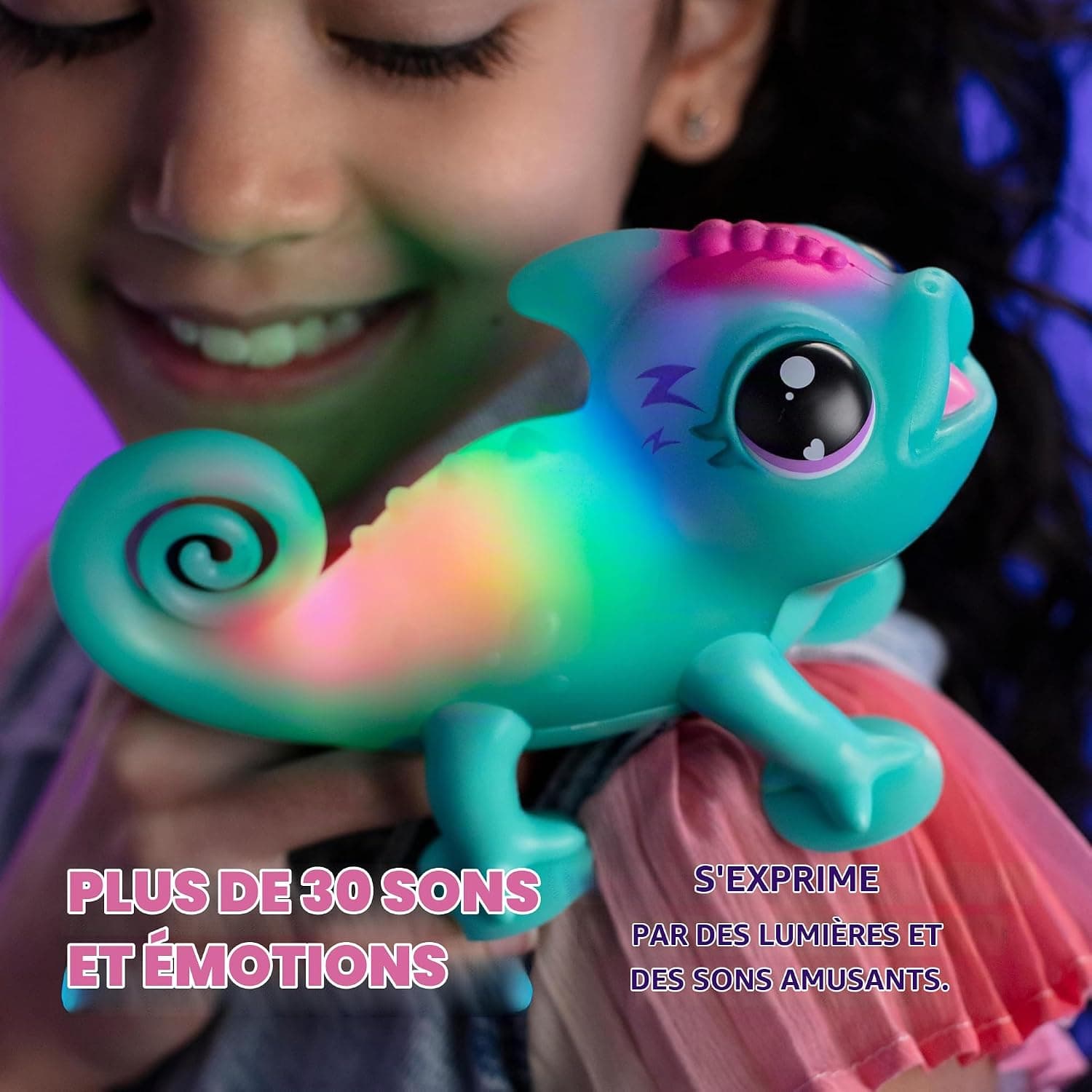Little Live Pets - Sunny Le caméléon Lumineux, Jouet interactif Lumineux Multicolore, Plus de 30 Sons, Plus de 10 humeurs, Répète après toi, Détecte Les Sons (Piles incluses, à partir de 5 Ans) 26364