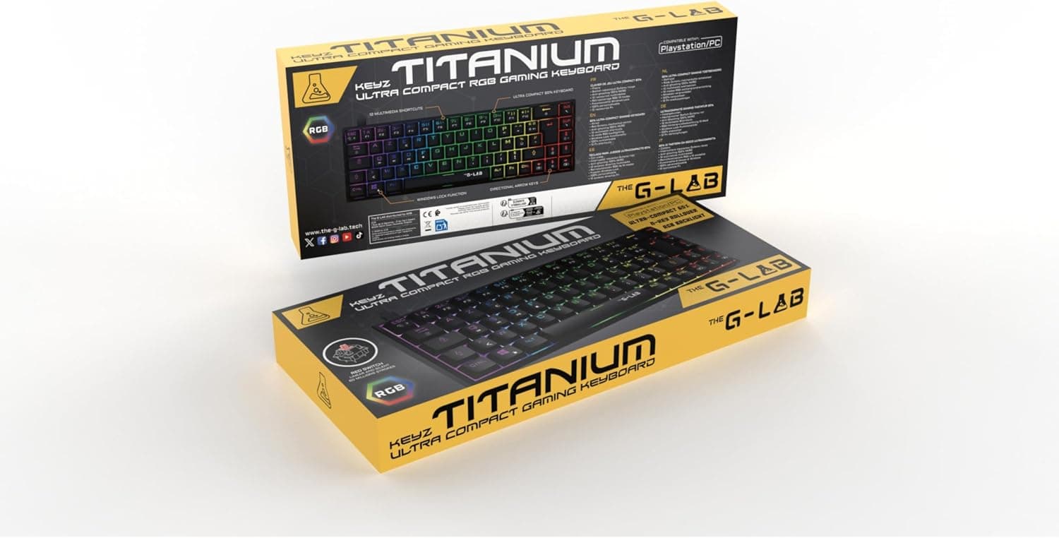 The G-Lab Keyz Titanium Noir - Clavier Gaming Mécanique 65% RGB AZERTY FR | Filaire USB, Format 65%, Switch Rouge Mécanique, RGB 100% Personnalisable, Anti-Ghosting, Macros Programmables