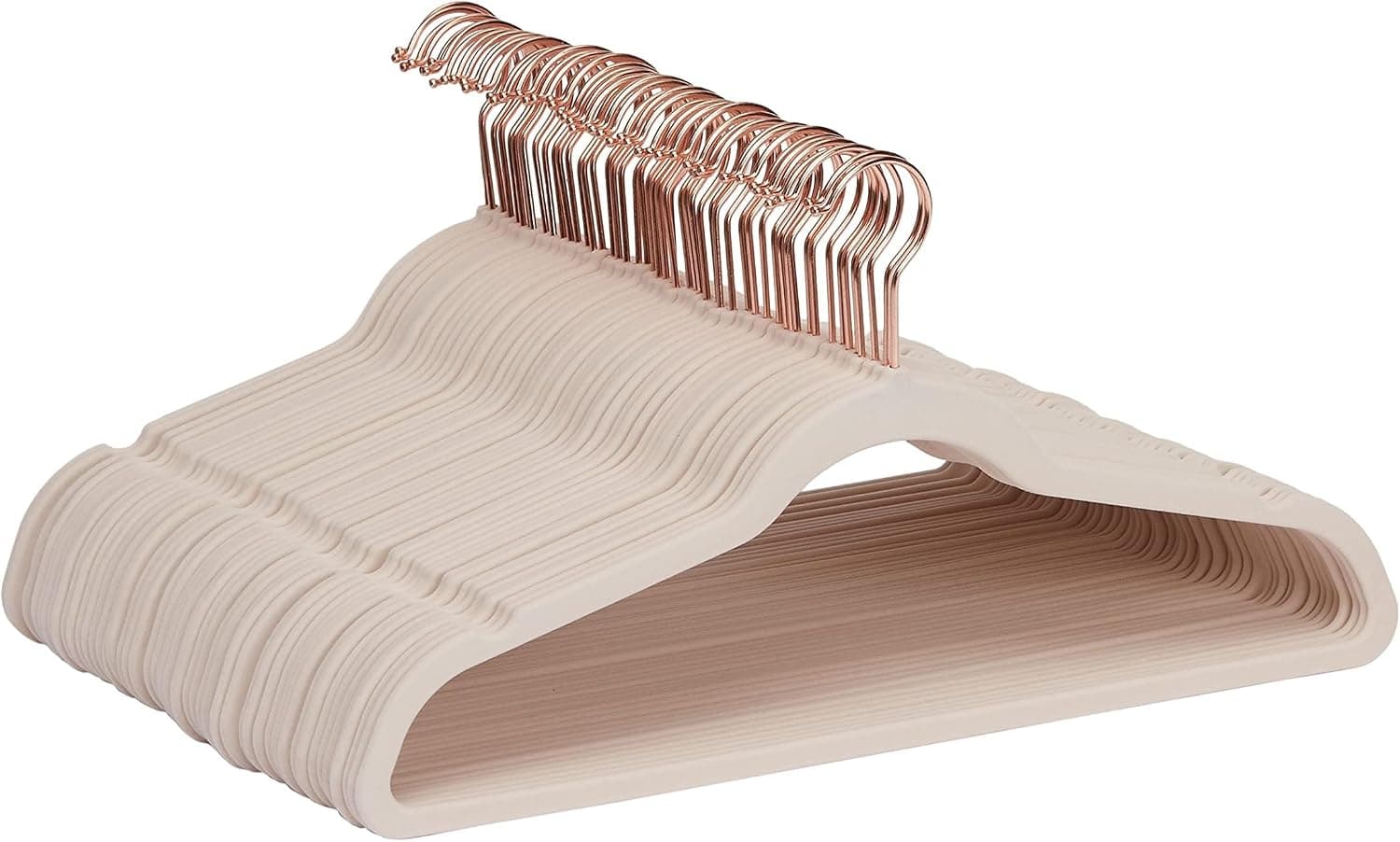 Amazon Basics Cintres fins, antidérapants, en velours, Rose Carné/Doré, 50 unités