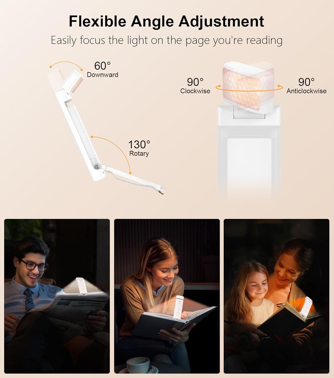 Gritin Lampe de Lecture Rechargeable, Liseuse Lampe Clip Marque-Page au Lit