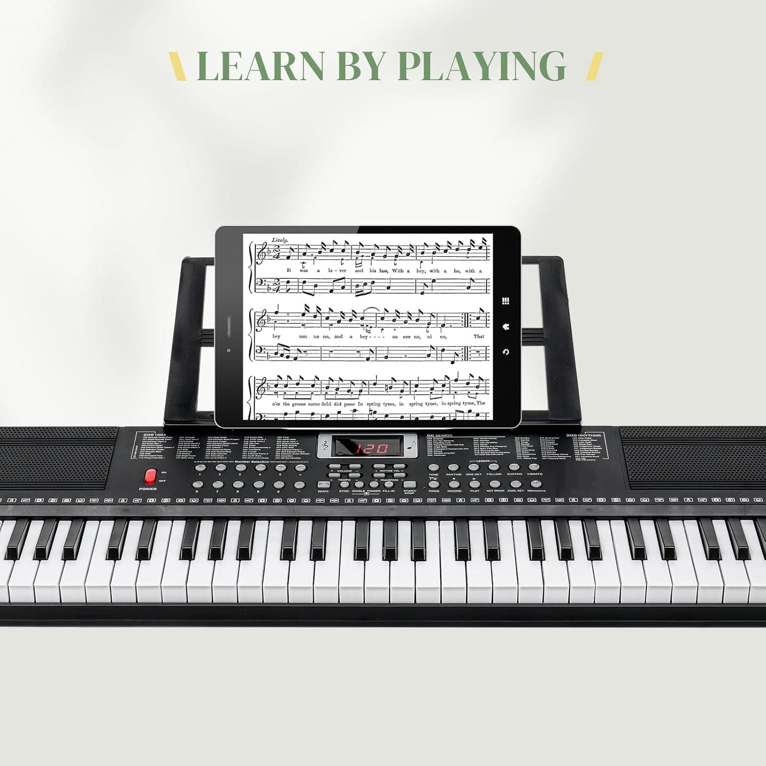 LEADZM Clavier Piano 61 Touches, Piano Numérique avec Support de Clavier, Banc de Piano, Pupitre, Casque, Microphone, Écran LED, 3 Modes D'apprentissage pour Débutants (Noir)