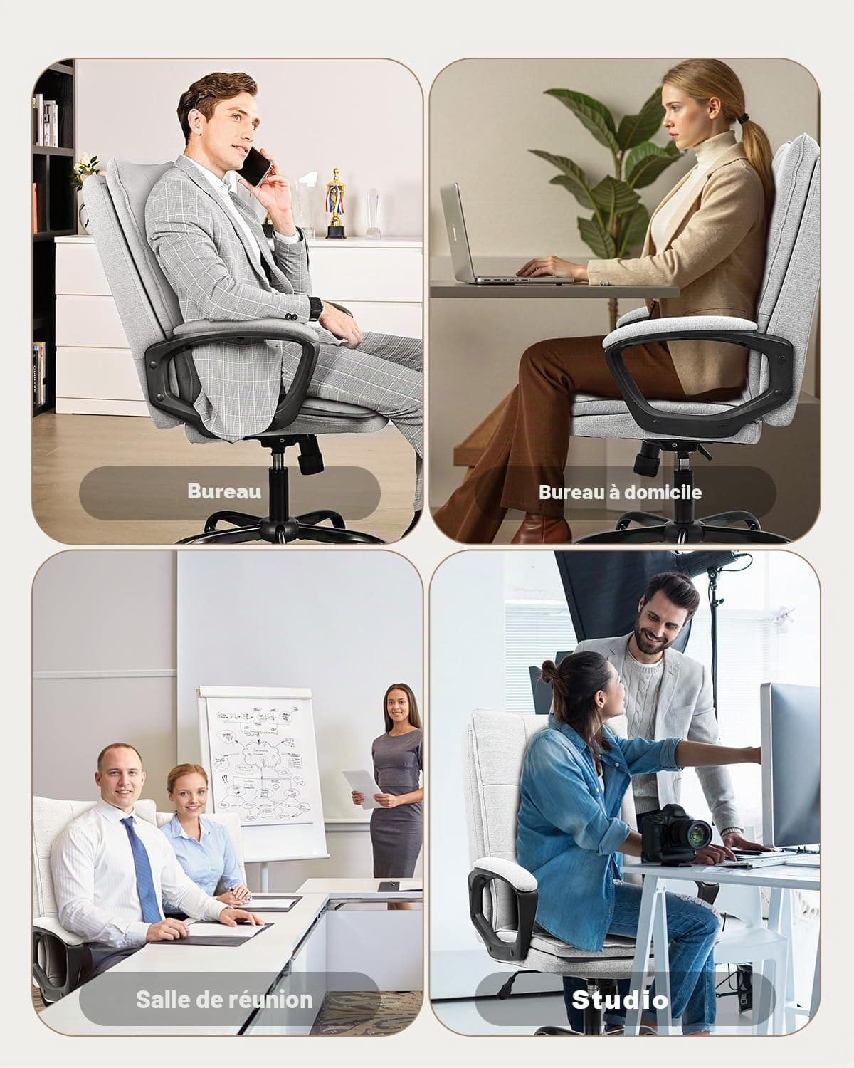 BASETBL Chaise de Bureau Ergonomique pivotante pour PC, Tissu, Gris, Standard