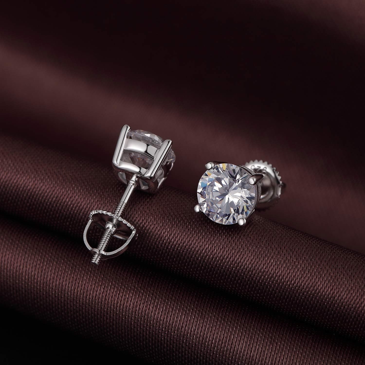 Boucles D'Oreilles 18K Plaqué Or Blanc Boucles d'Oreilles Zircone Cubique Argent Sterling 925,Taille 4mm-8mm avec Boîte Délicate