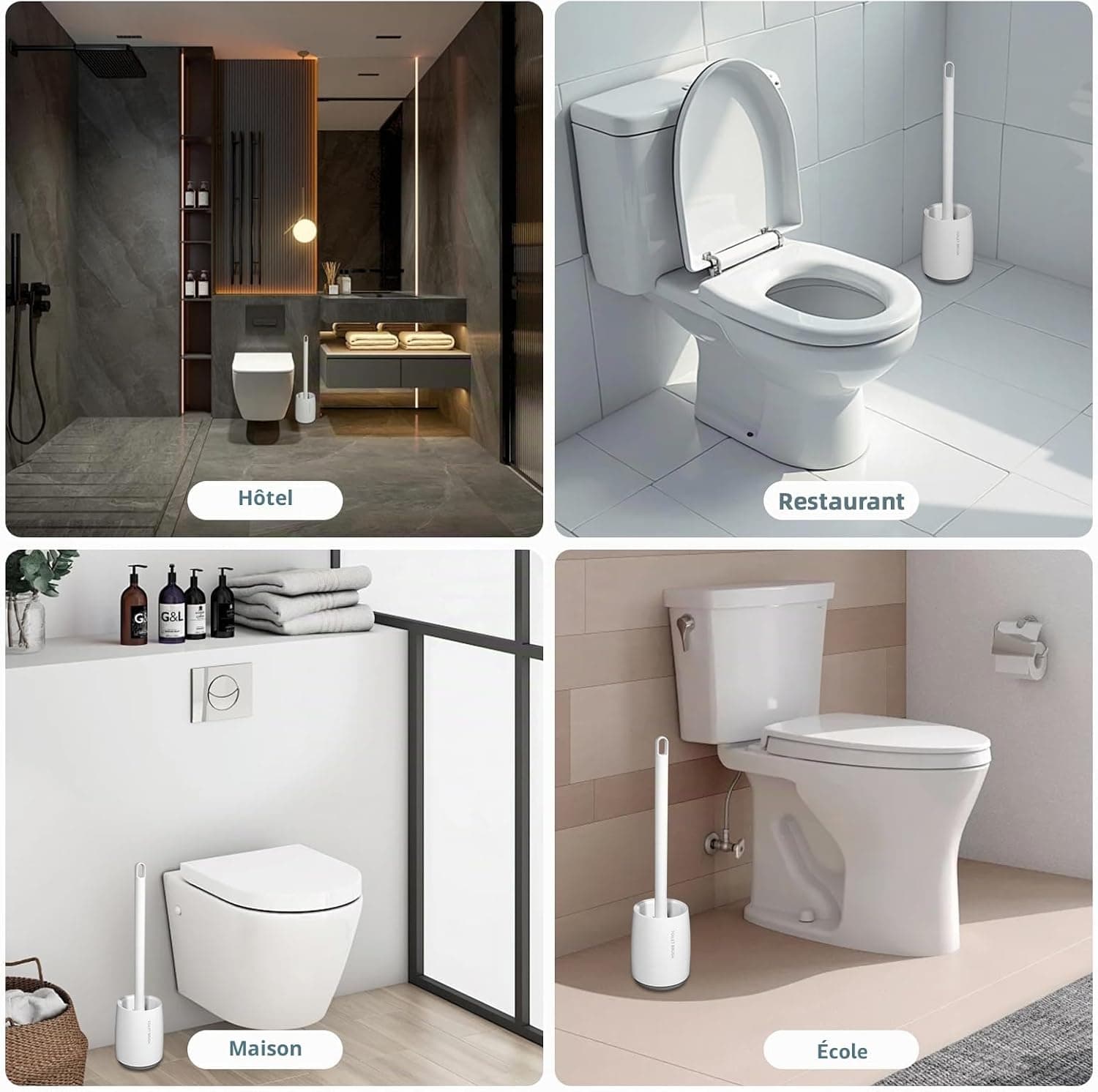 Carehabi Brosse WC avec Support - pour hôtel, hygiène dans la Salle de Bain - Blanc