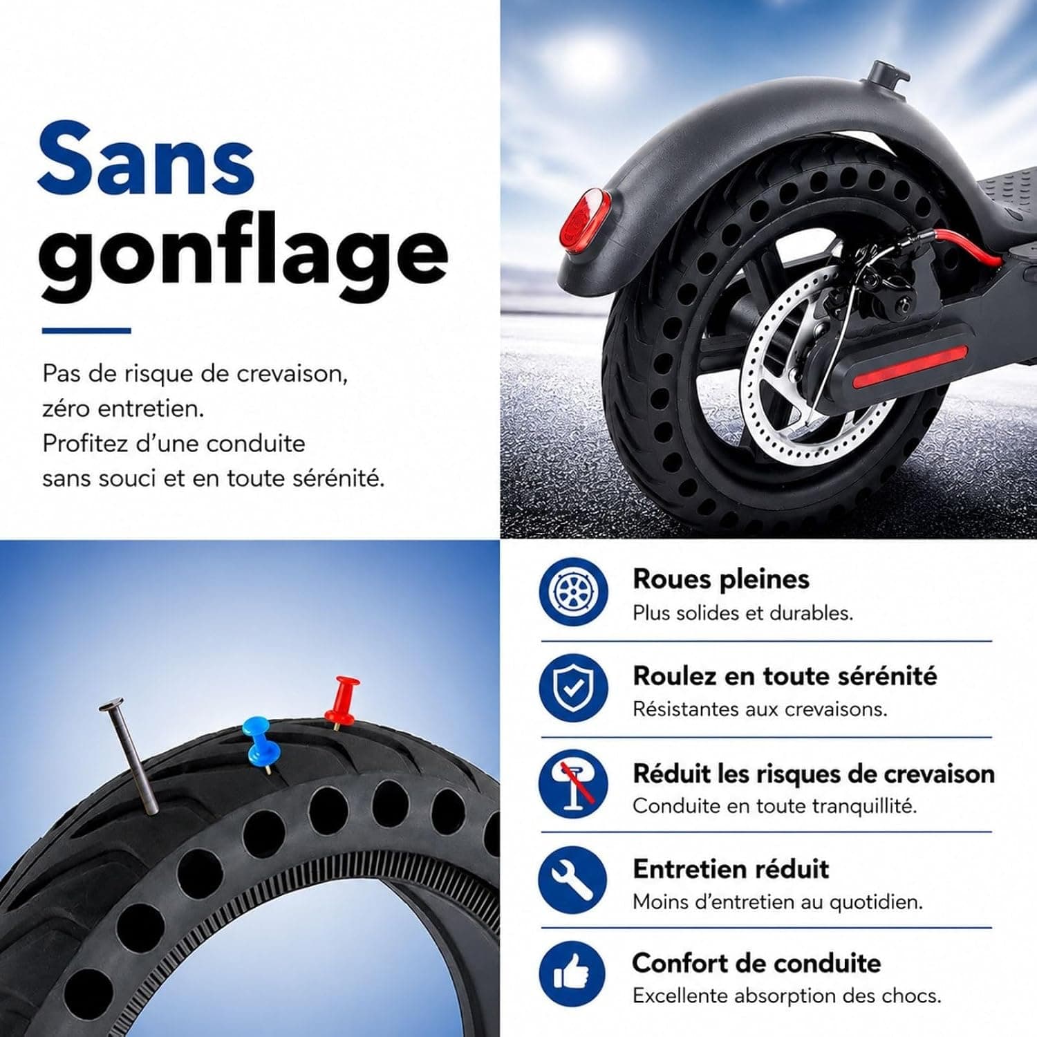 ANSENI Pneu Plein 8,5 Pouces Pneu de Remplacement Antidérapant pour Trottinette Électrique,Compatible avec Xiaomi M365/1S/Essential/Pro/Pro