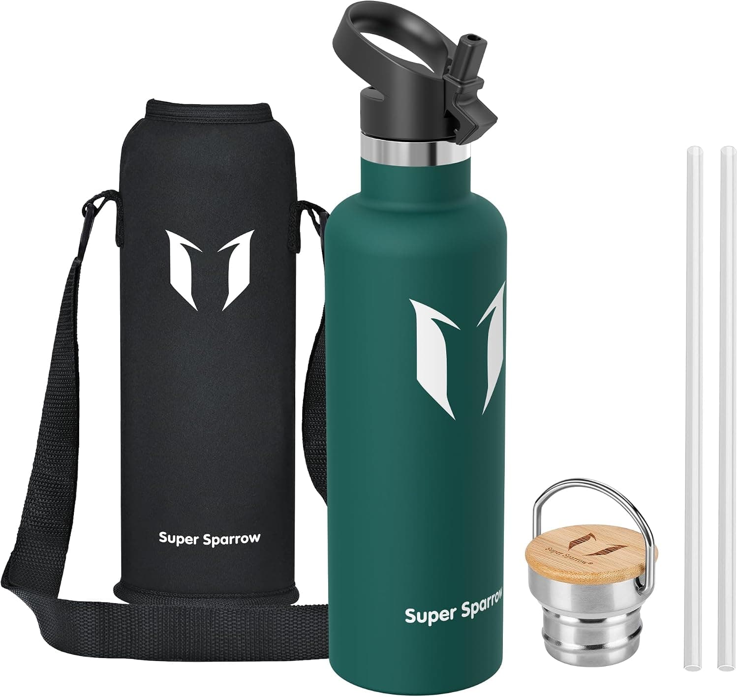 Sparrow Gourde Isotherme -0.5L/0.75L/1L - Bouteille INOX avec Paille