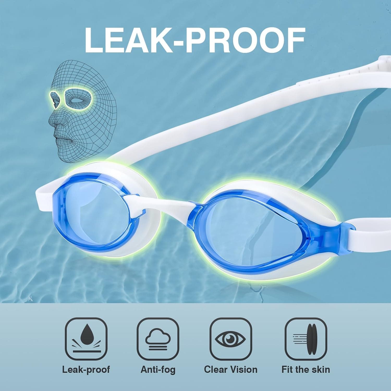 Lunettes de Natation Bonnet de Bain,Sans Fuite, Lunettes de plongée Anti buée, Protection UV, Lunettes de Piscine pour Unisex Adulte Homme Femme
