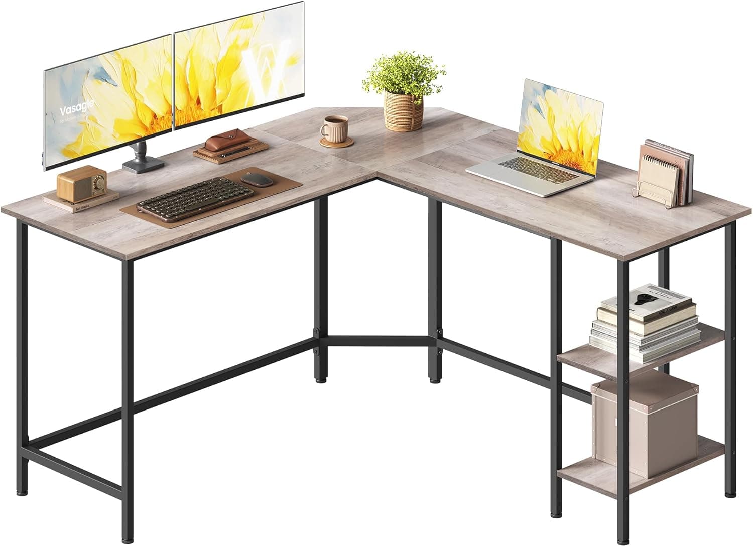 VASAGLE Bureau d'Ordinateur en Forme de L, 138 x 138 x 76 cm
