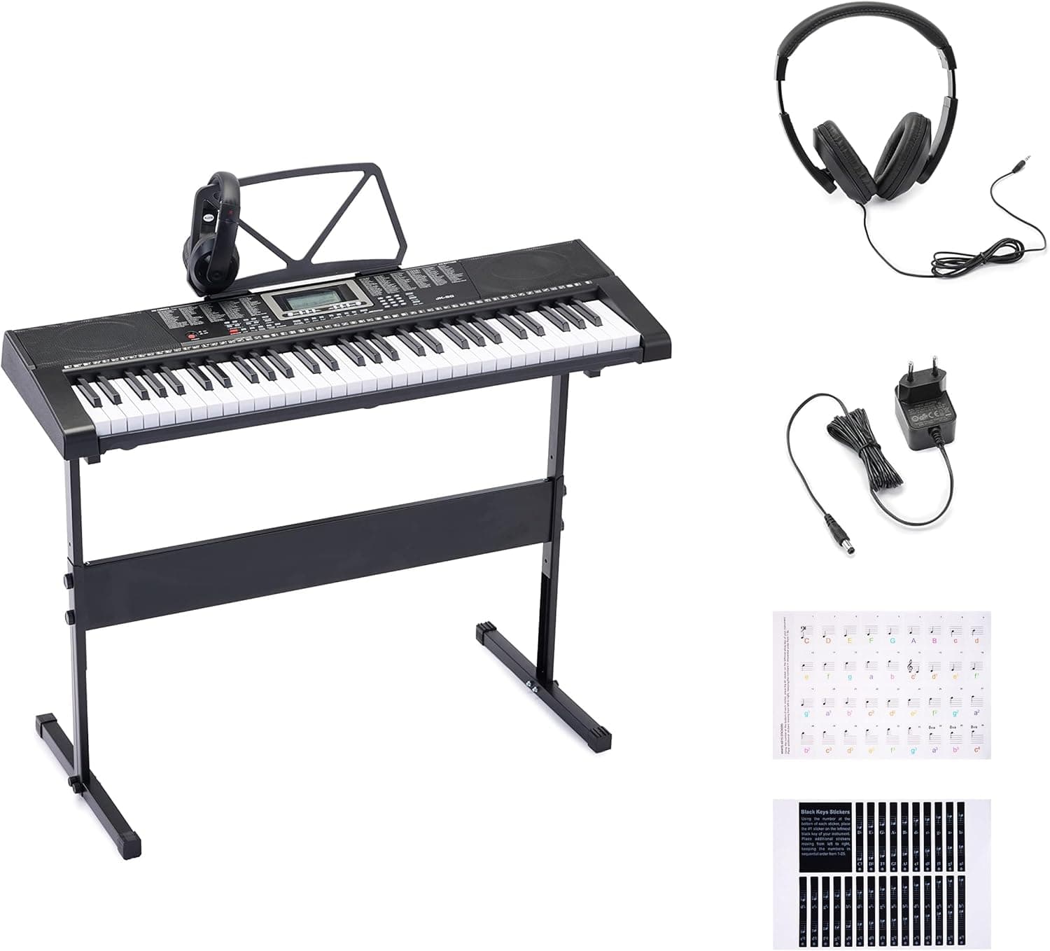 Amazon Basics Clavier de piano numérique portable 61 touches Haut-parleurs et chansons intégrés Prise européenne, 93 x 30.4 x 9.32 cm (L x l x H), Noir