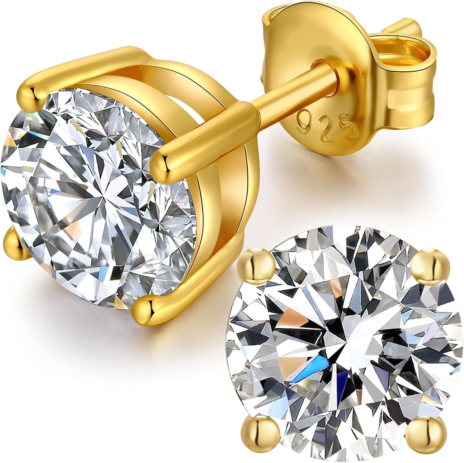 Boucles d'Oreilles en Or Blanc 18 Carats pour Femme et Homme Swarovski Boucles d'Oreilles en Argent Sterling 5A Zircon Cubique Boucle d'Oreille 3mm - 8mm