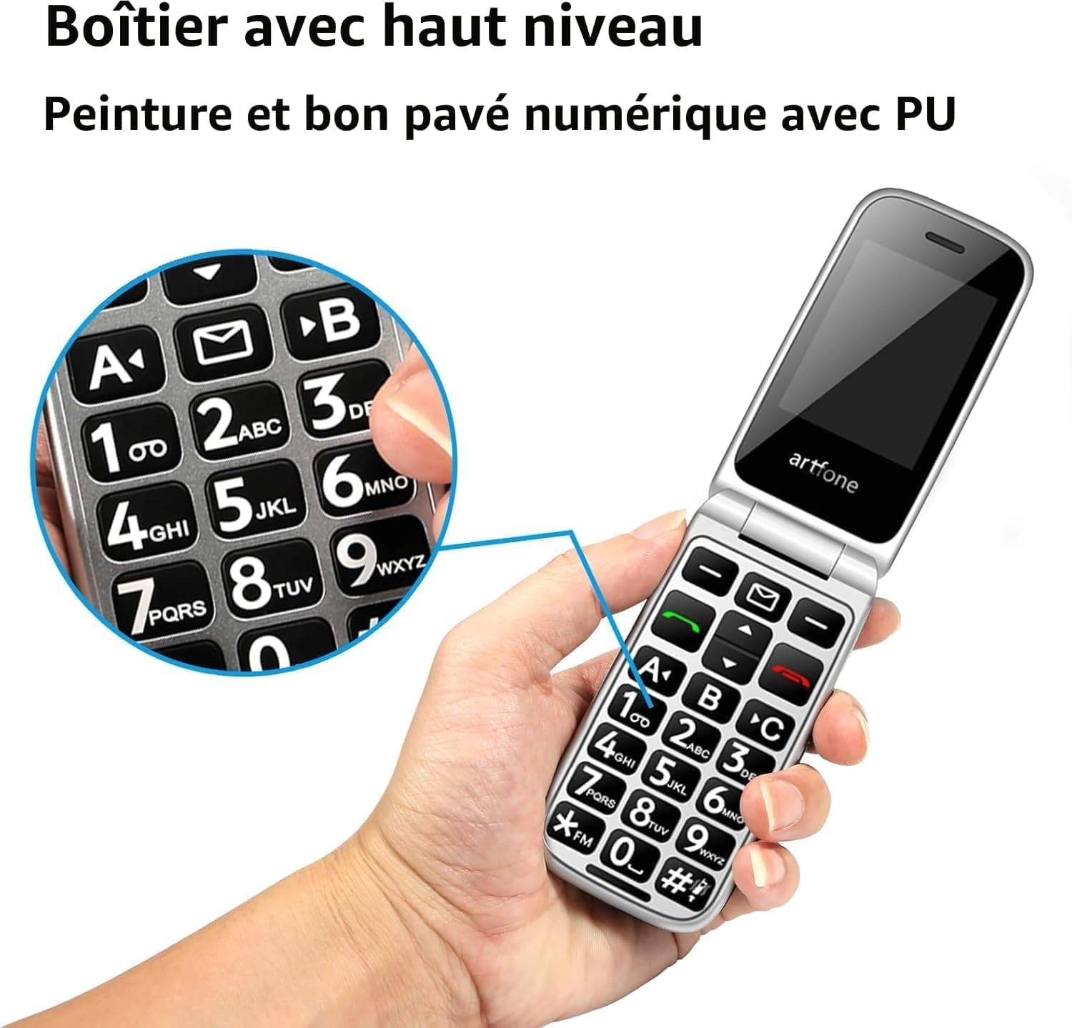 artfone F30 Noir - 4G Telephone Portable Senior Débloqué丨Téléphone Portable à Clapet avec Grandes Touches丨Bouton SOS丨écran de 2.4" 丨Station de Charge丨Fonction de Rappel de l'heure丨Radio FM
