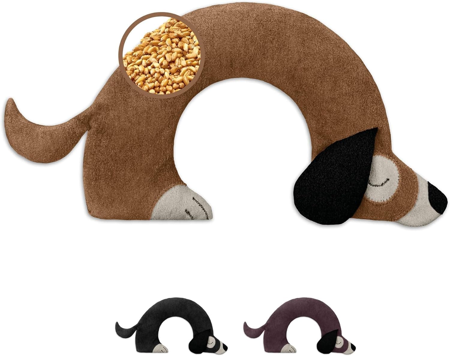 LESCHI Coussin chauffant micro ondes en coton 100% bio, Chien brun doré, Bouillotte graines de blé 100% bio, Bouillotte micro-ondes idéale pour réchauffer cervicale, épaules, cou, nuque