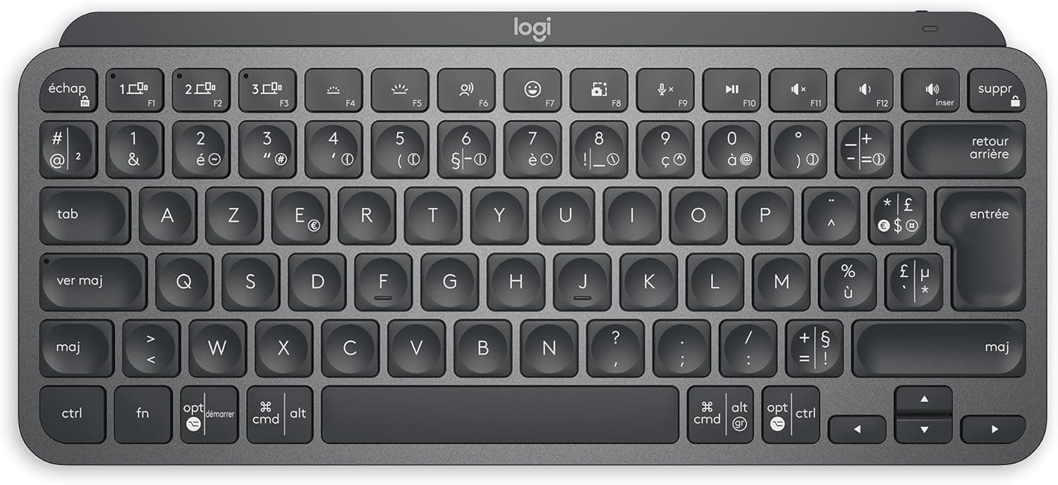 Logitech MX Keys Mini Minimaliste Clavier sans Fil Illuminé | Compact, Bluetooth, Rétroéclairé, USB-C, macOS, iOS, Windows, Linux, Android, Construction métal - Gris foncé