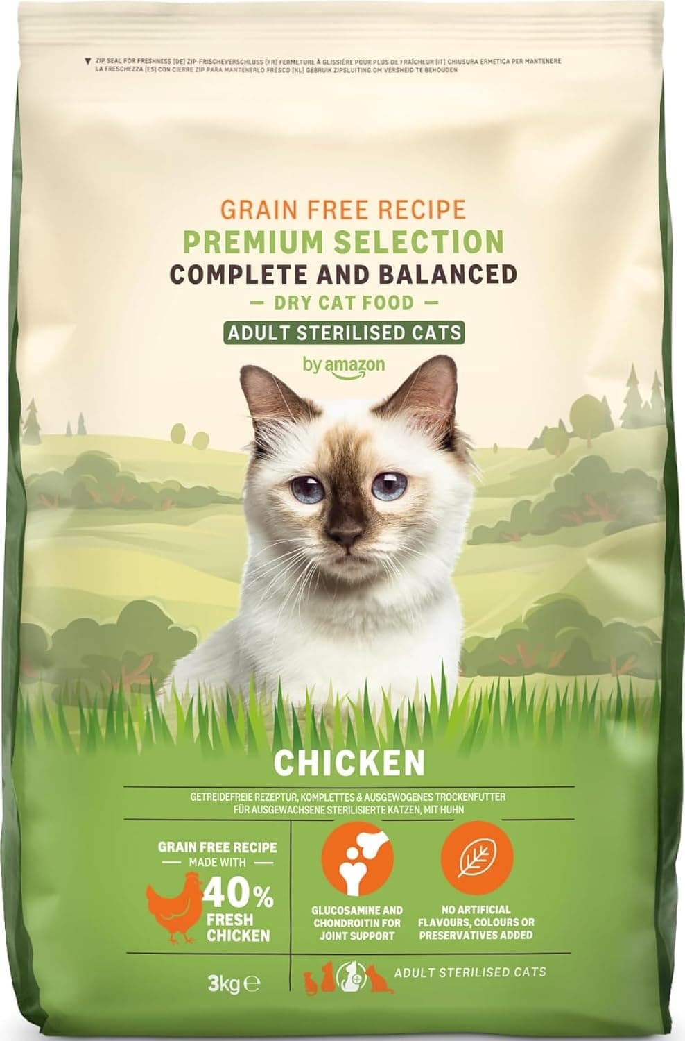 by Amazon Aliment pour chat adultes stérilisés sans céréale, élaboré avec de la viande fraîche de poulet - 3 kg (Anciennement une marque Lifelong, même produit)