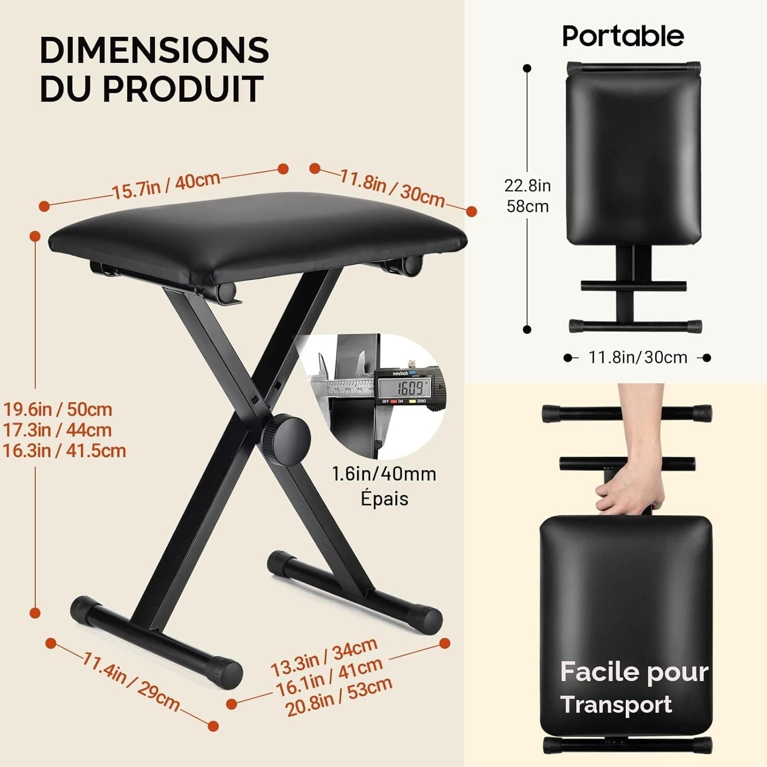 CAHAYA Tabouret Piano Réglable pour Clavier et Piano Numérique | Banc de Piano, stable, hauteur réglable, charge 168 kg, pliable, compatible clavier électronique, studio et maison