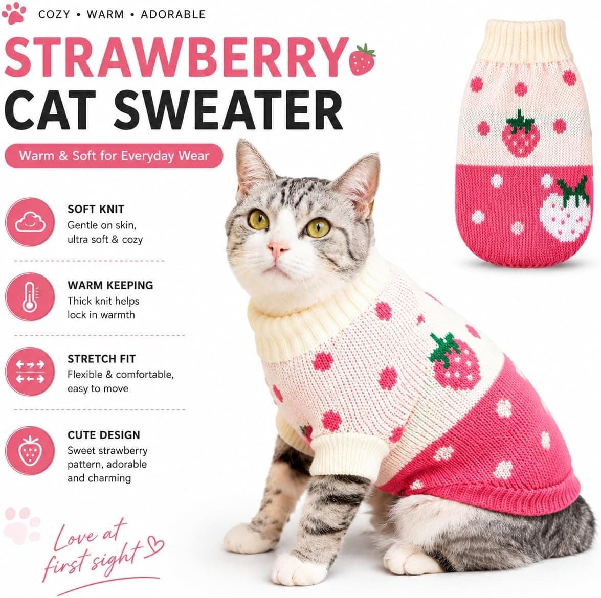 Pull pour Chat Hillylolly Pull pour Animaux, Vêtements de Chat d'hiver, Vêtement pour Chat Facile a Mettre, Textiles pour Chats, Pull pour Chaton, Vetement pour Chat, Pull pour Chat Hiver (S)