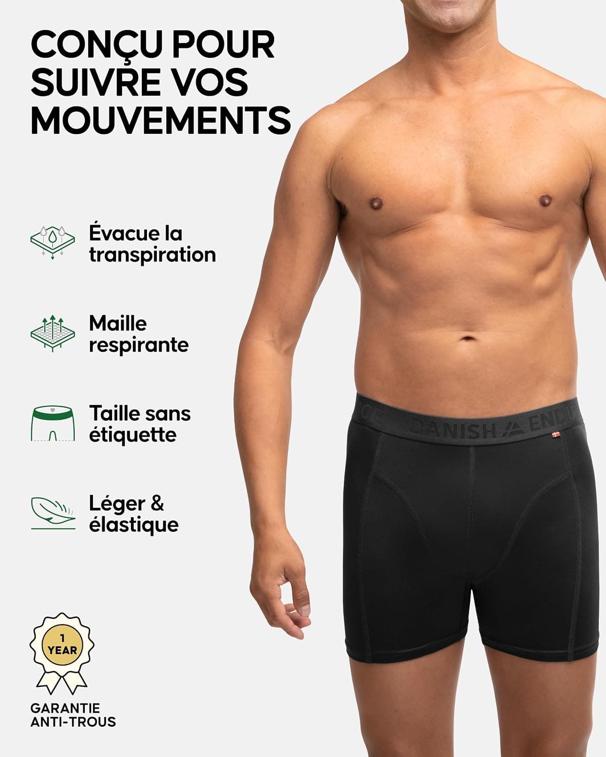 DANISH ENDURANCE Boxers de Running, Jambes Longues ou Normales, Lot de 6