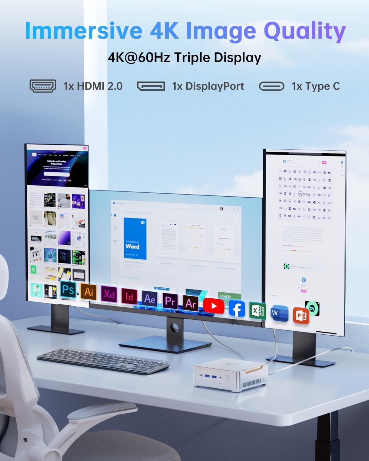 NiPoGi E2 Mini PC W-11 Pro, АMD Ryzen 5 3500U(4 C/ 8 T, jusqu'à 3,70 GHz)