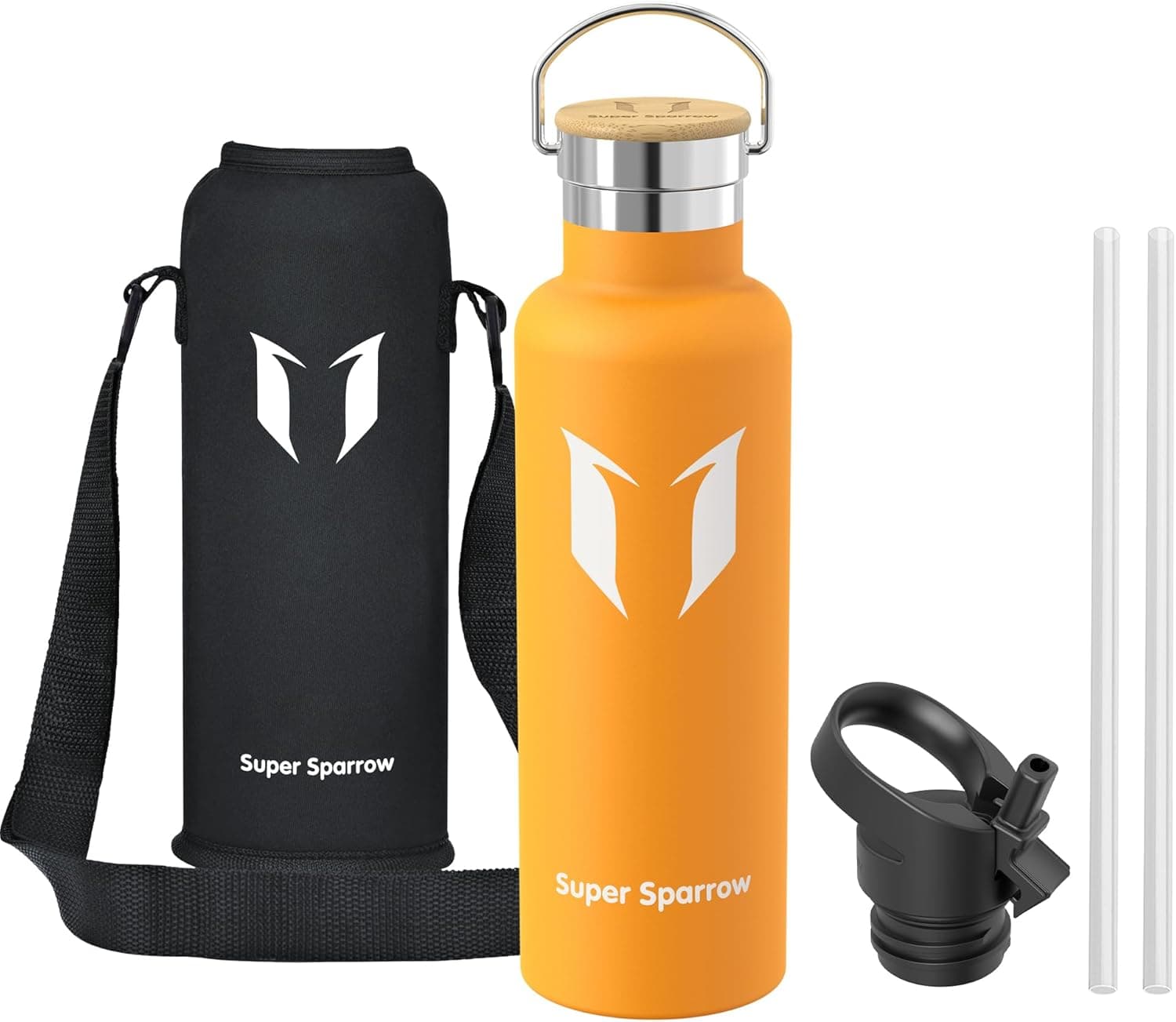 Sparrow Gourde Isotherme -0.5L/0.75L/1L - Bouteille INOX avec Paille | Étanche, Lave-Vaisselle, Sans BPA, Froid & Chaud, Sport TwistTrail Avec Bouchon Paille, Bouchon Anse & Housse