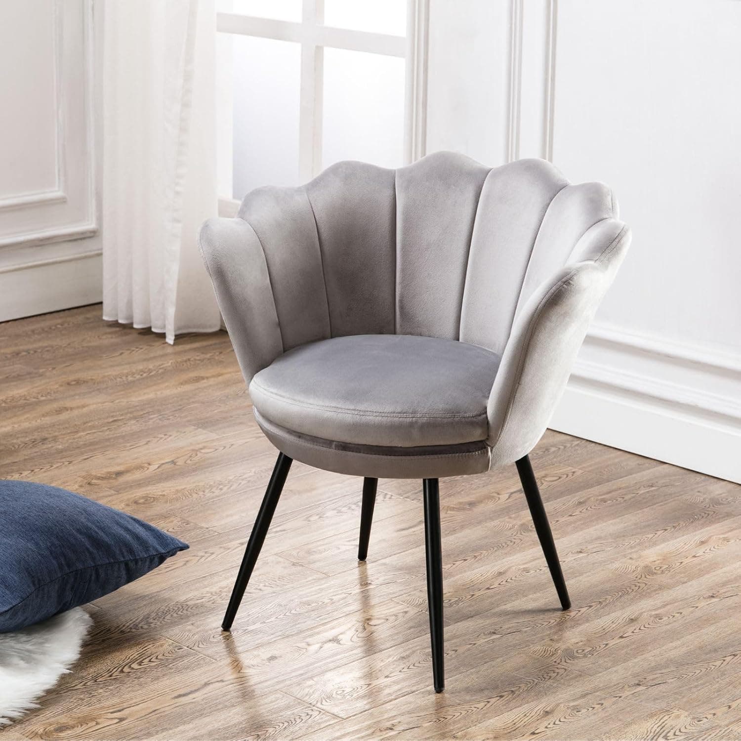 Wahson Fauteuil en Velours Chaise Salon avec Pieds en Métal Noir, Chaise Velour Confortable Chaise Cuisine pour Salon/Chambre/Coiffeuse (Gris)