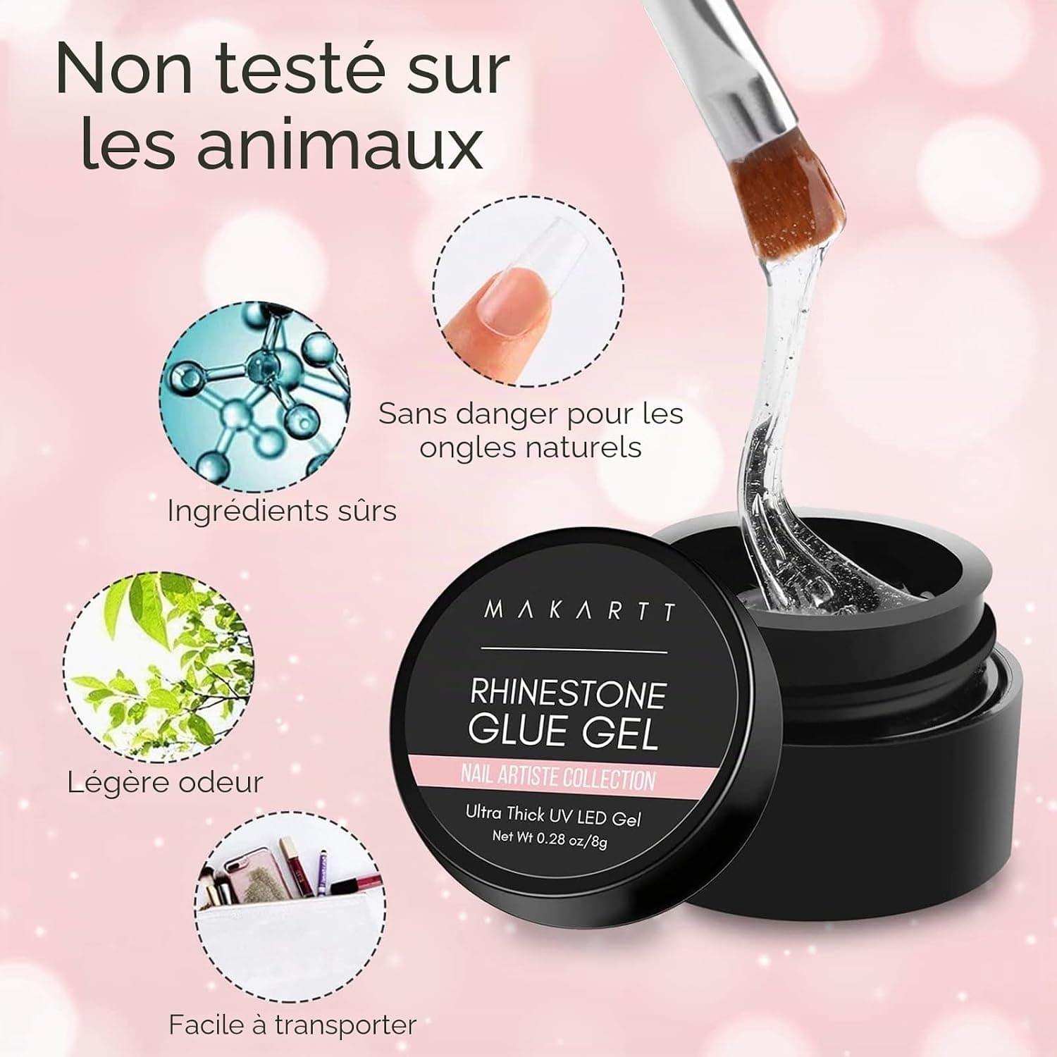 Makartt Kit avec colle super adhésive gel pour ongles avec strass et cristaux, 30 g et 8g