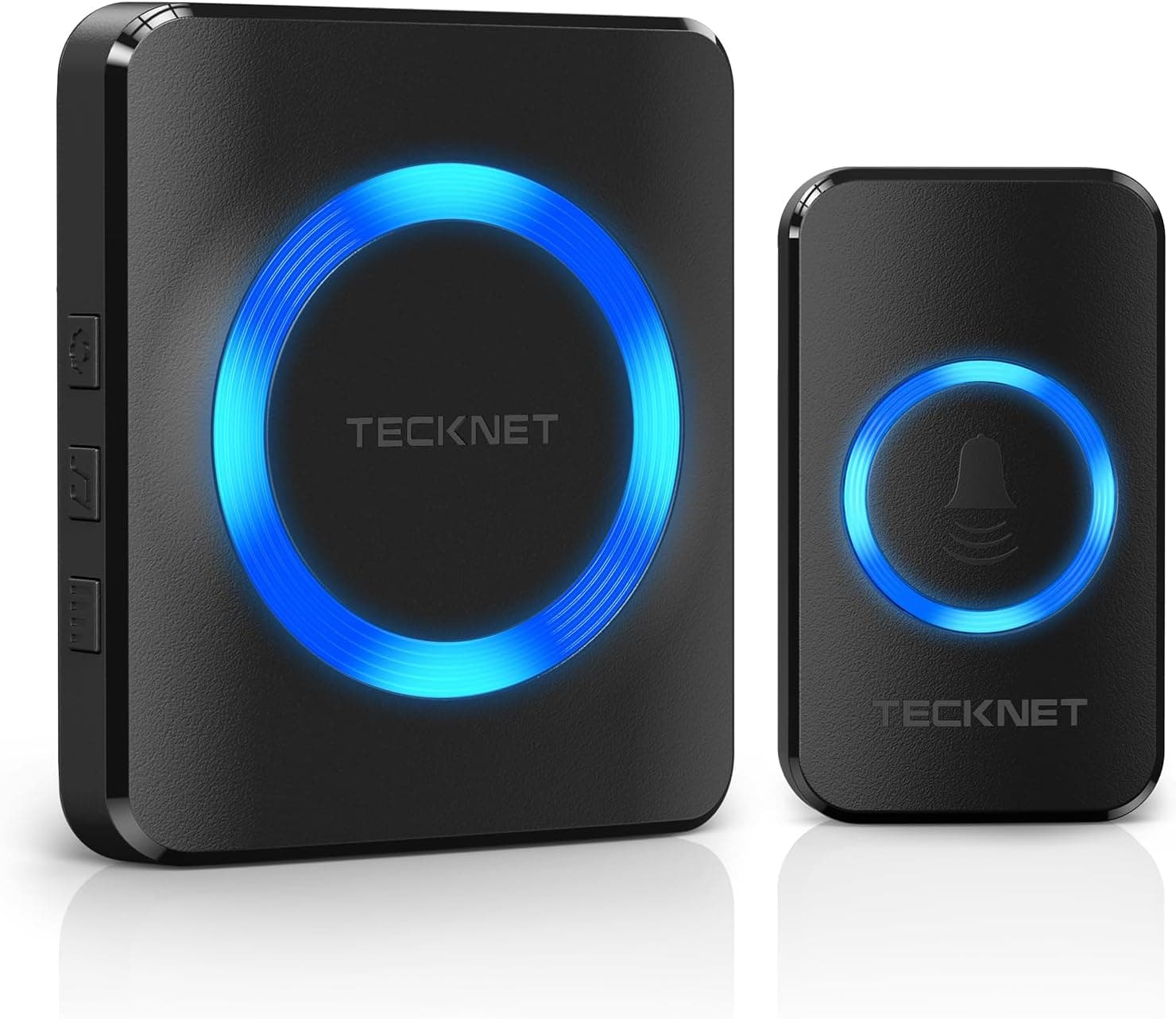 TECKNET Sonnette sans Fil Exterieur Étanche, 400M Kit de Carillon LED Bleu