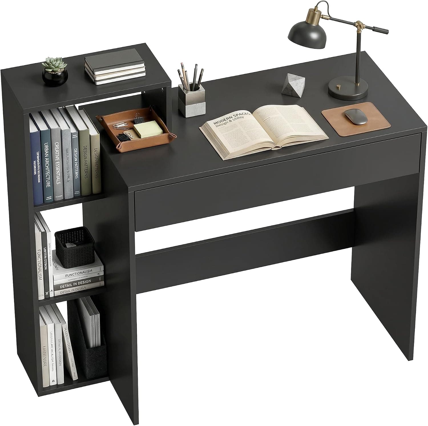 HOMCOM Bureau avec Rangement, Bureau d'Ordinateur, 100 x 40 x 90 cm, Noir