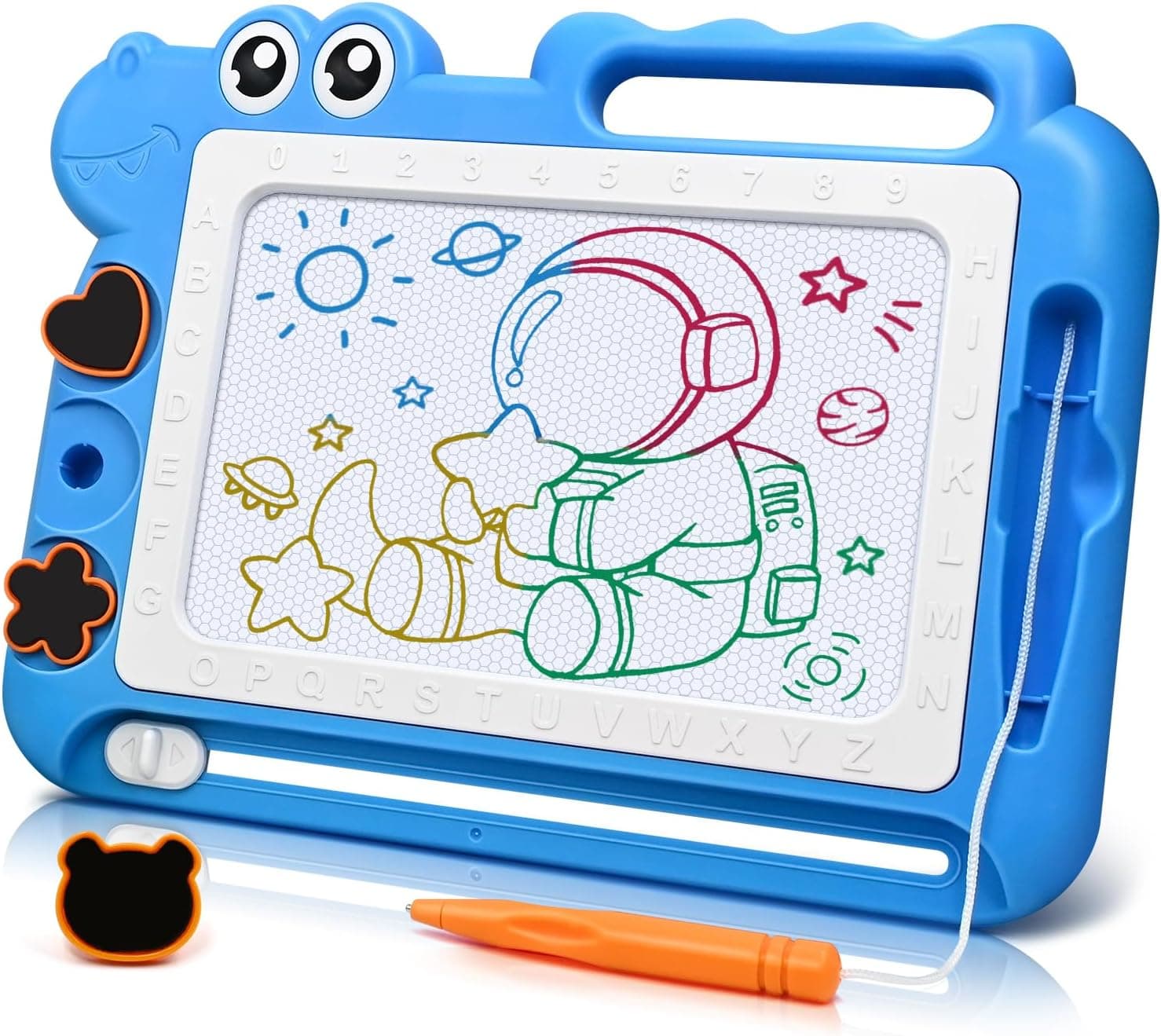 AiTuiTui Dinosaure Ardoise Magique Jouet Enfant 3 4 5 Ans, Ardoise de Gribouillage Magnétique Effaçablem Jeu Educatif Cadeau 3-5 Ans Filles Garçons, 4 Zones de Couleur 3 Tampons 1 Stylo, Bleu