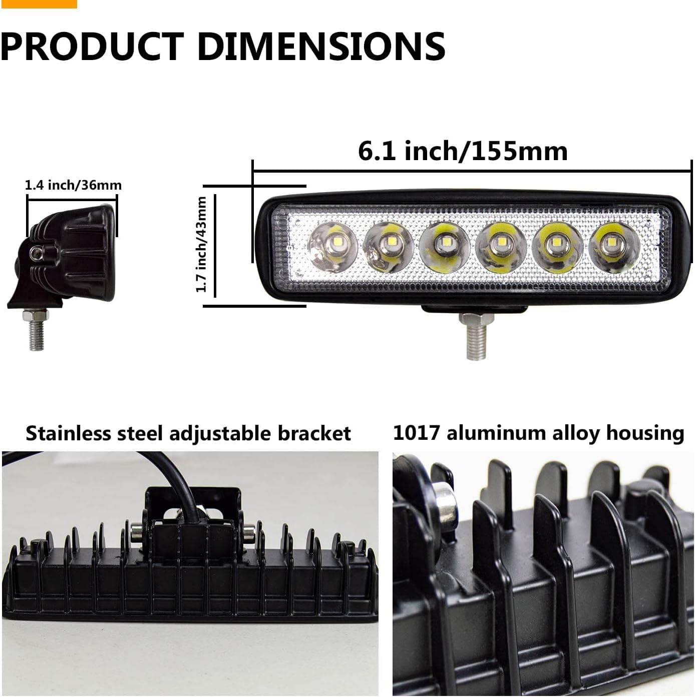 PICAA Phare de Travail LED, 2 PCS 6 Pouces 18W Étanche Spot Projecteur LED | longue portée, Feux de Travail, 12V 24V, hors route pour Voiture 4x4 Truck ATV SUV Camion Tracteur Moto