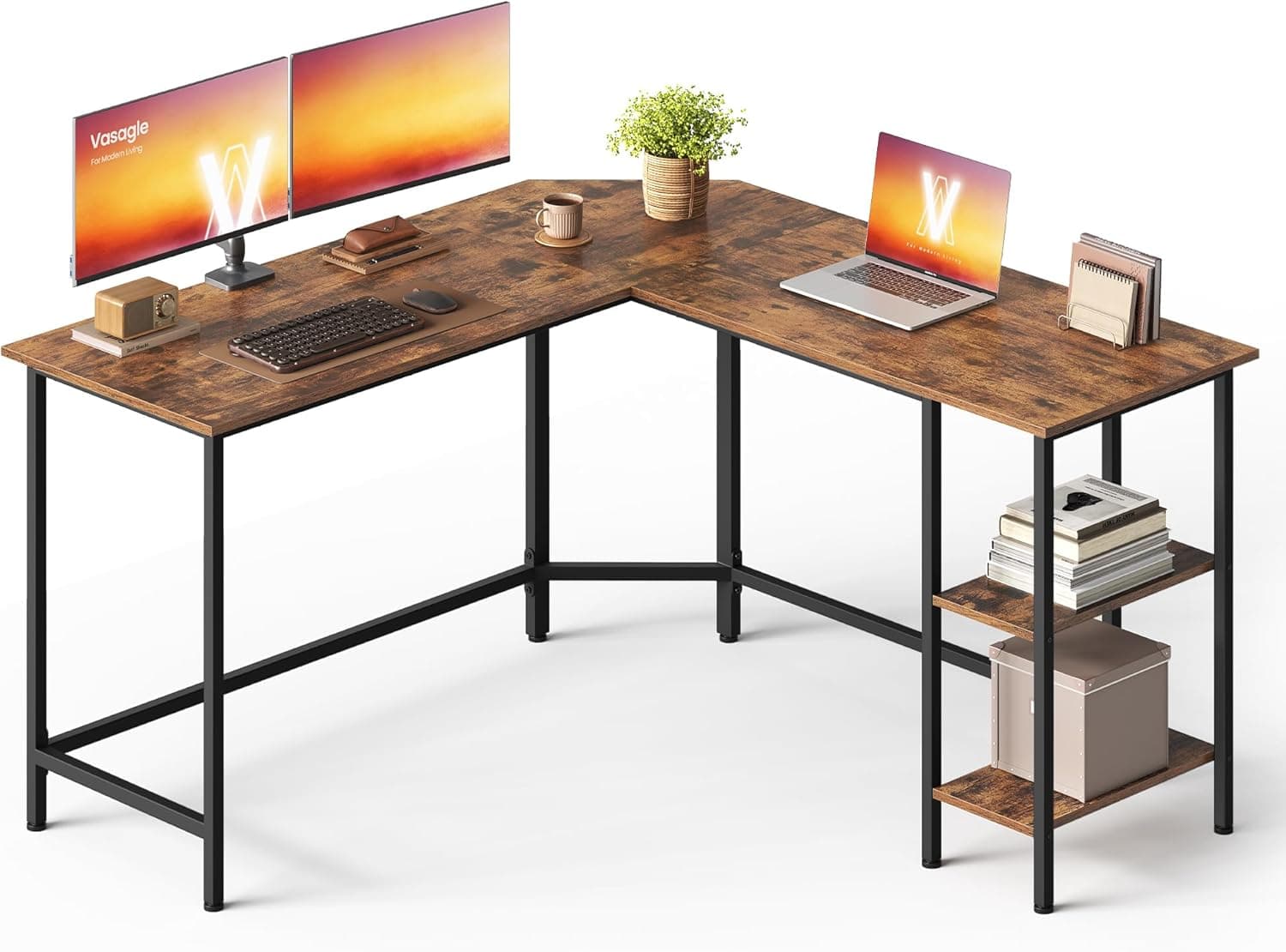 VASAGLE Bureau d'Ordinateur en Forme de L, 138 x 138 x 76 cm