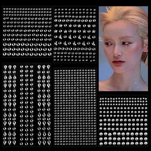 Paillettes autocollantes pour le visage, paillettes pour le visage, paillettes argentées, strass autocollants pour le maquillage de carnaval pour le visage, les yeux, le corps et les ongles.
