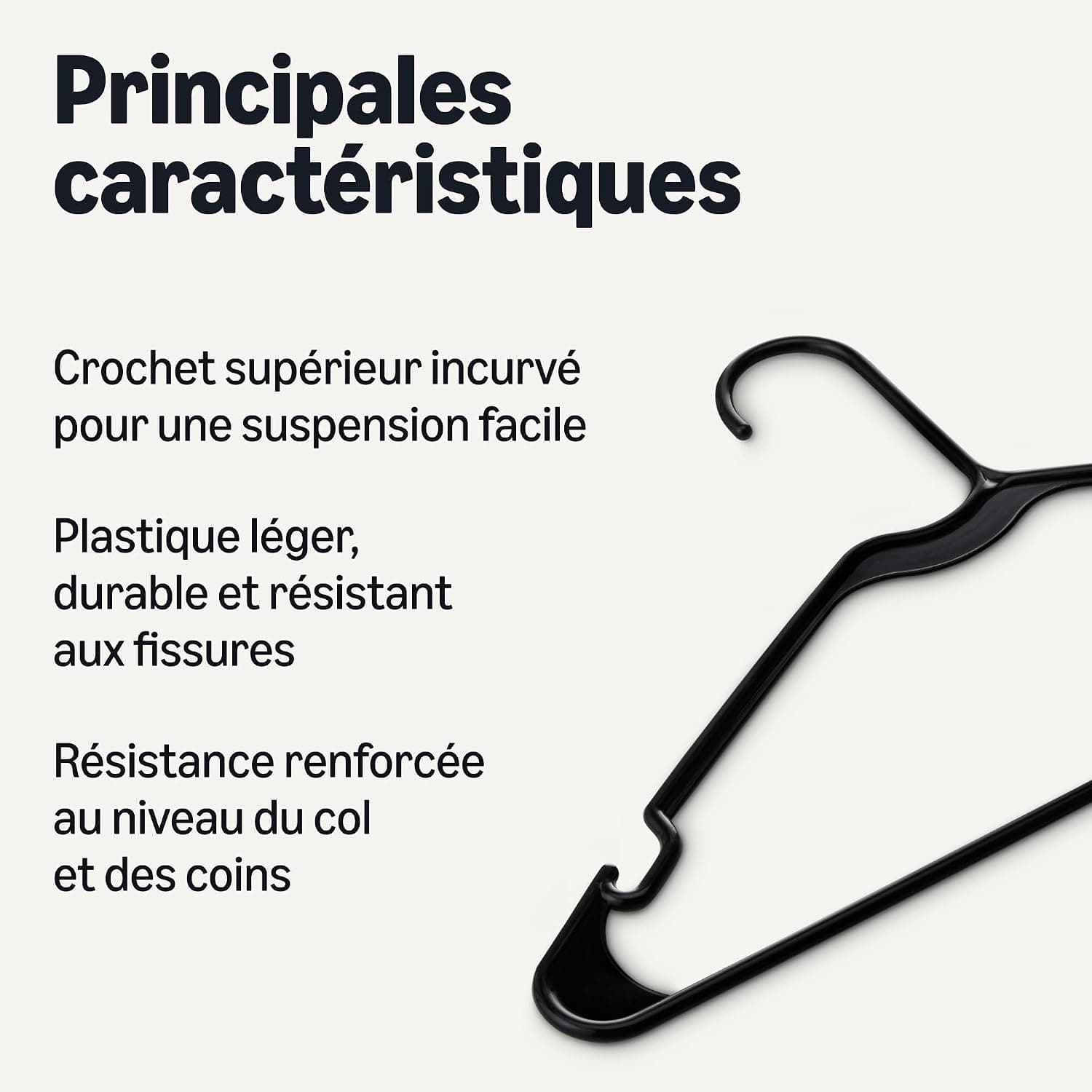 Amazon Basics Lot de 50 cintres en Plastique, Taille Adulte, Noir