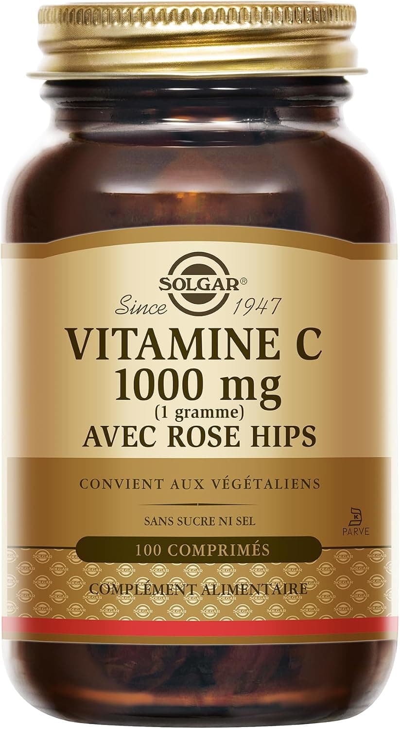 Solgar Vitamine C 1000 mg avec Rose Hips - Défenses naturelles - Système immunitaire - Vitalité et énergie - Immunité - Complément Alimentaire - Flacon de 100 comprimés