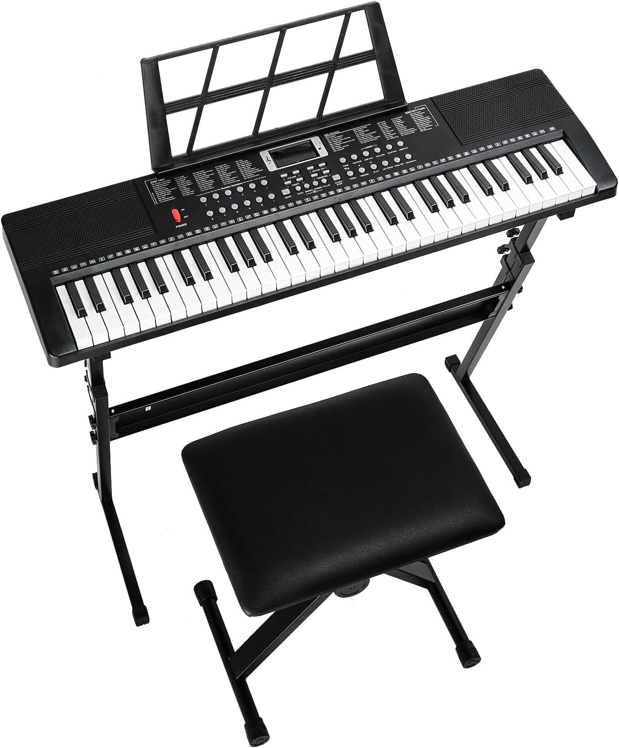 LEADZM Clavier Piano 61 Touches, Piano Numérique avec Support de Clavier, Banc de Piano, Pupitre, Casque, Microphone, Écran LED, 3 Modes D'apprentissage pour Débutants (Noir)