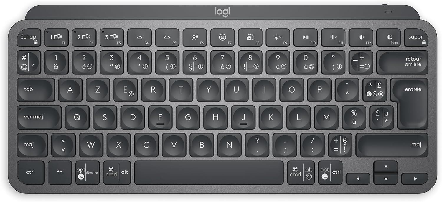 Logitech MX Keys Mini Minimaliste Clavier sans Fil Illuminé | Compact, Bluetooth, Rétroéclairé, USB-C, macOS, iOS, Windows, Linux, Android, Construction métal - Gris foncé