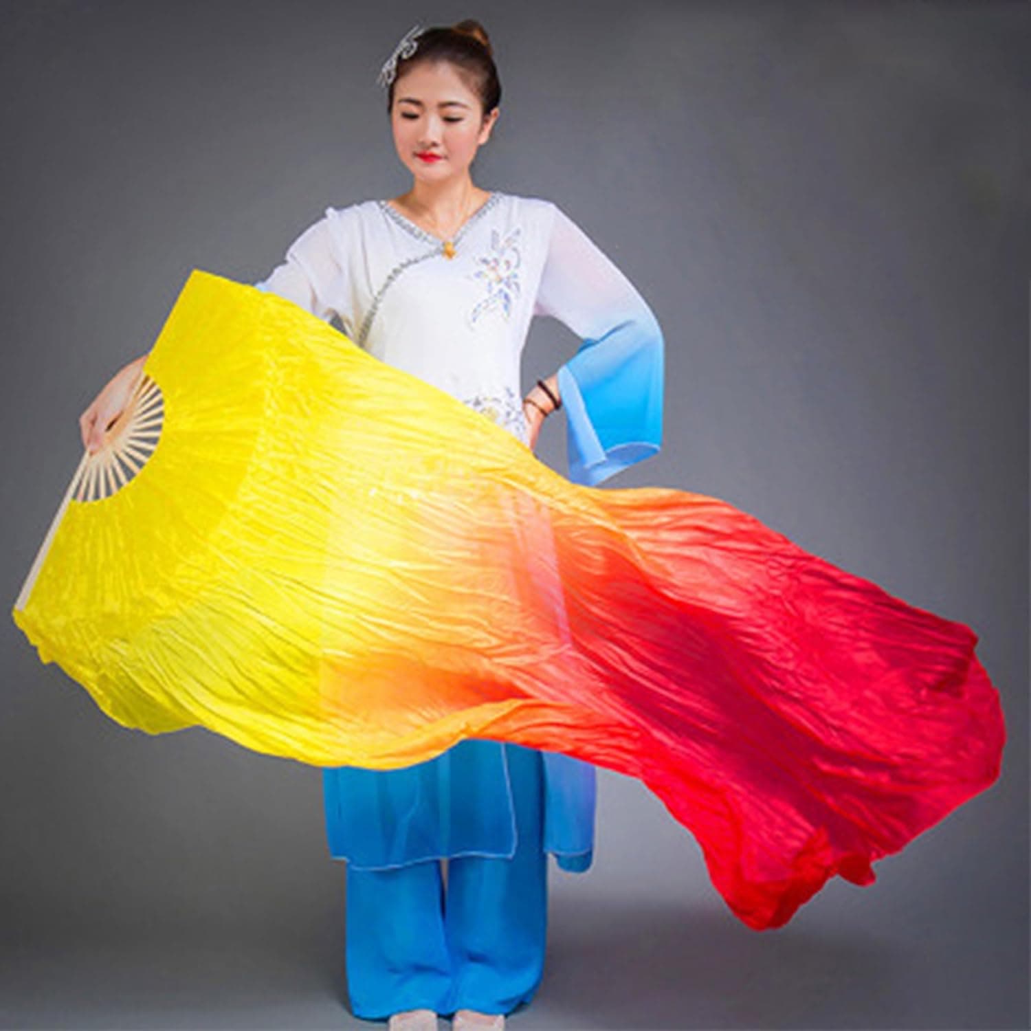 1 Paire D'éVentails De Danse du Ventre Voiles, Danse éVentails en Soie De Danse du Ventre éVentail Voile De Danse du Ventre, 1.8m, pour Les Grands Spectacles, RéPéTitions