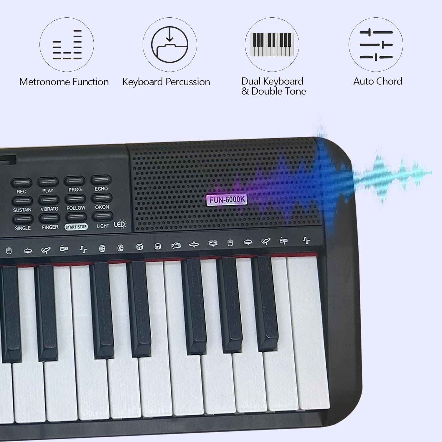 Piano à clavier électronique à 61 touches pour adultes et enfants avec touches lumineuses, connectivité MIDI et modes d'apprentissage – Piano parfait pour débutant (minuit)