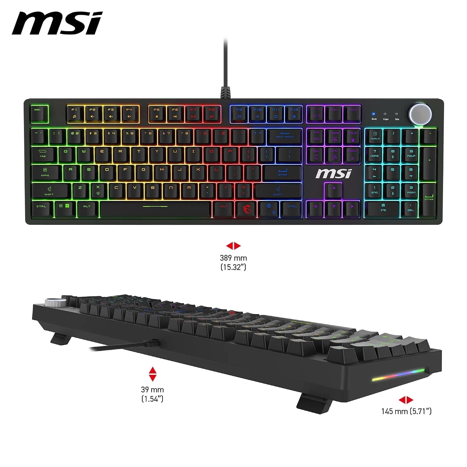 MSI Forge GK320 FR Clavier Gaming Mécanique - AZERTY, Disposition FR, switches Red (Linéaires) interchangeables, Couvercle magnétique, Touches ergonomiques, LED RGB, USB 2.0 - Pleine Taille