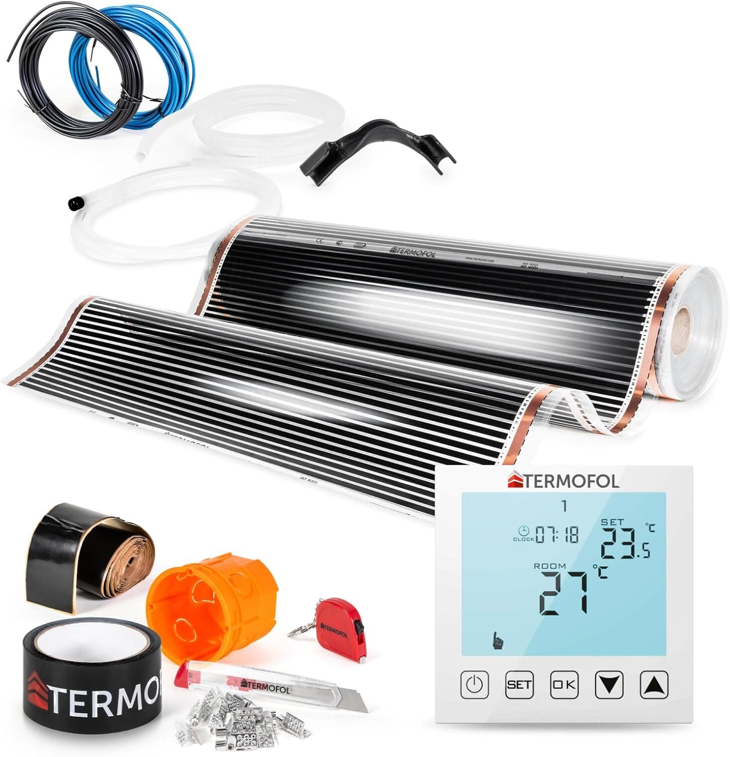 Termofol Chauffage Electrique par le Sol Set - Tapis Chauffant avec H1 Thermostat 230V - Chauffage d'appoint Puissance 140W/m2 - Surface 12 m2 - Plancher Chauffant Electrique