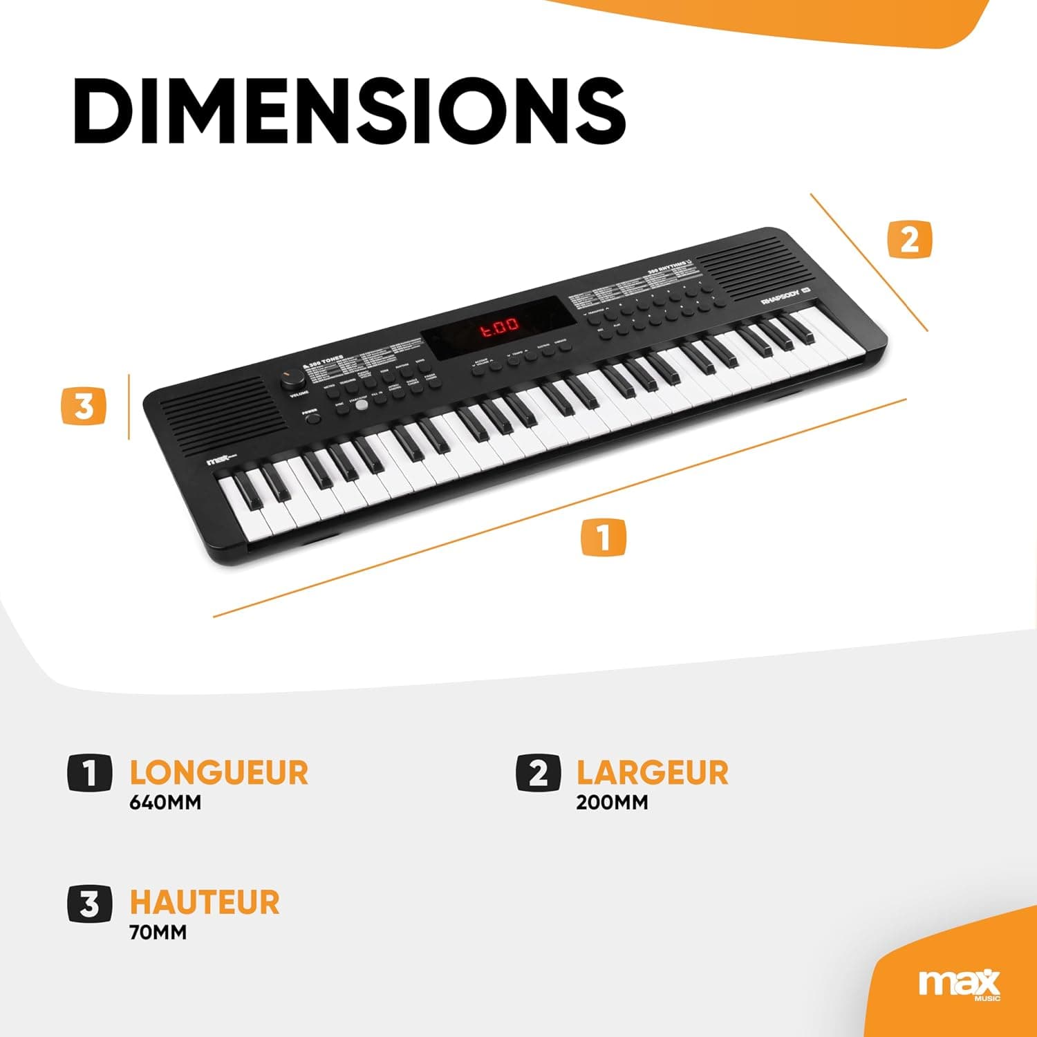 Max Rhapsody49 Clavier MIDI Électronique, 49 Touches, 300 Timbres, 300 Rythmes, Alimentation USB-C, Deux Haut-Parleurs Intégrés, Idéal pour les Producteurs de Musique et Home Studio