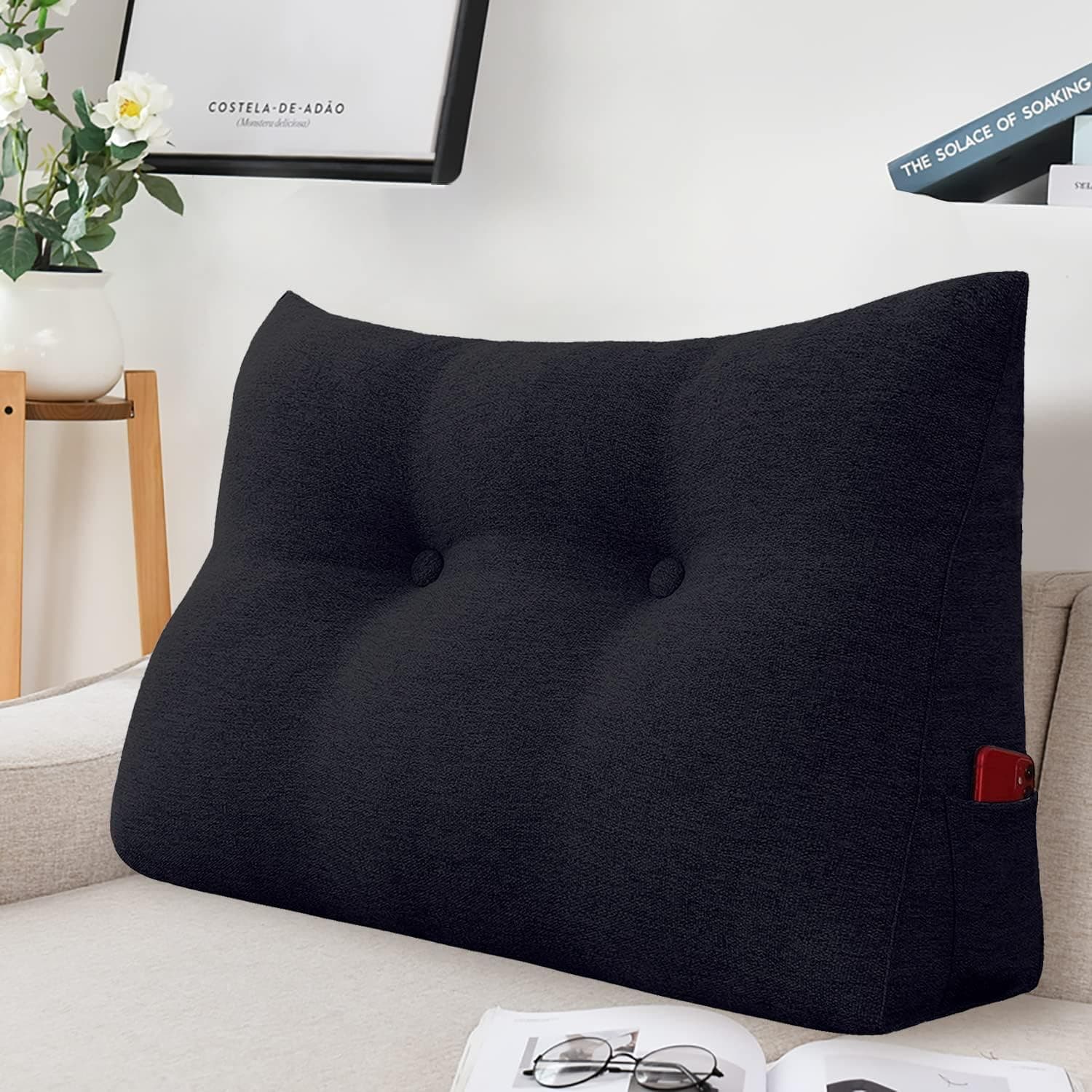 Johnear Coussin Dossier Lit Coussin Triangulaire pour Tête de Lit Oreiller Lecture Support Lombaire pour Canapé Divan Baie Vitrée Futons Chambre Décoration d'intérieur (Anthracite, 60×20×50cm)