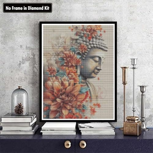 Zariocy 5D Diamond Painting Kits Bouddha, DIY Peinture avec Diamant Art Fleurs Cristal Diamant Broderie Peintures Arts Artisanat pour Home Office Décoration Murale 30x40 cm