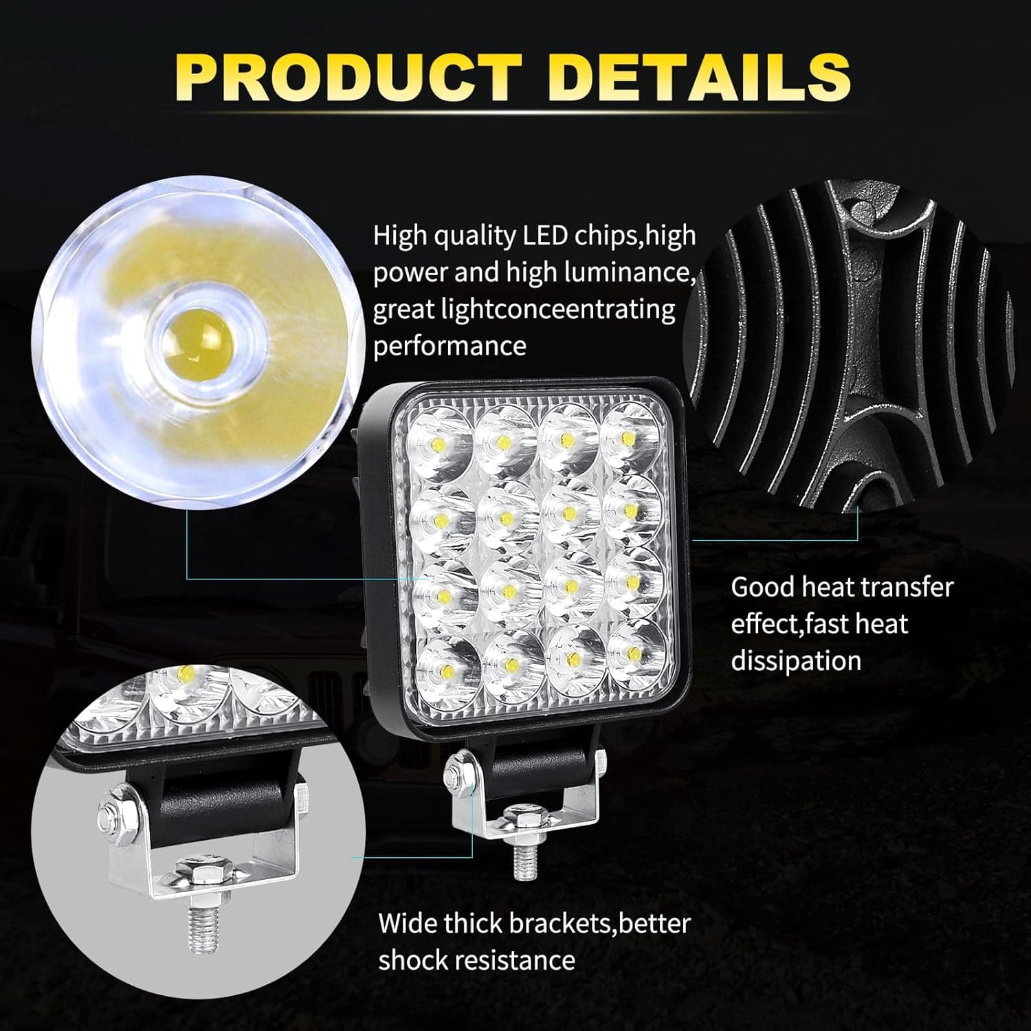 Willpower 2PCS Phare de Travail LED 3.3'' 48W Projecteur LED 12V 24V Etanche IP67 Spot Feux Antibrouillard pour 4x4 Voiture Camion Tracteur SUV Bateau Quad Vehicule