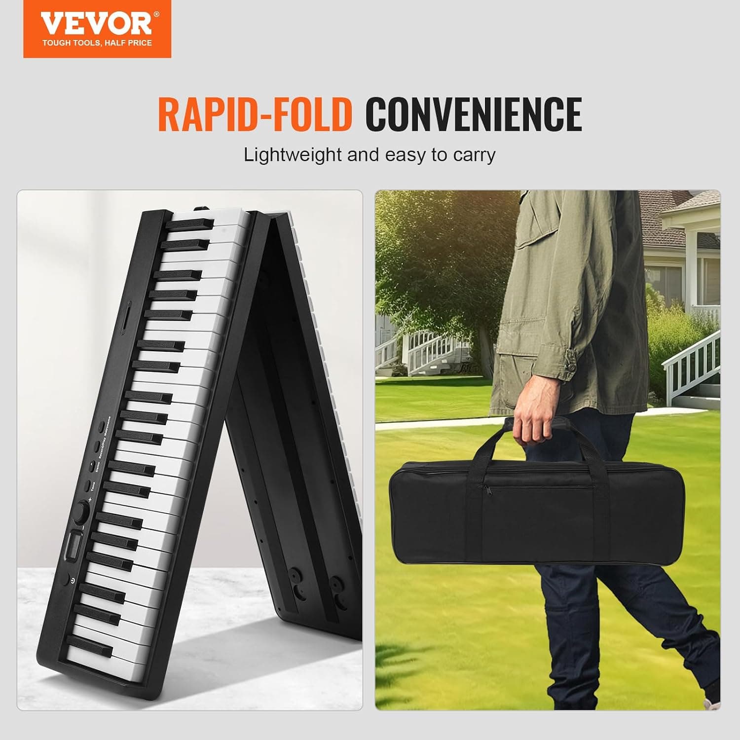 VEVOR Clavier Piano Pliable 88 Touches, Bluetooth et MIDI, Piano Électronique Numérique Portable, Support, Pédale de Sustain, Touches Sensibles, Rechargeable pour Débutants, Adolescents, Adultes, Noir