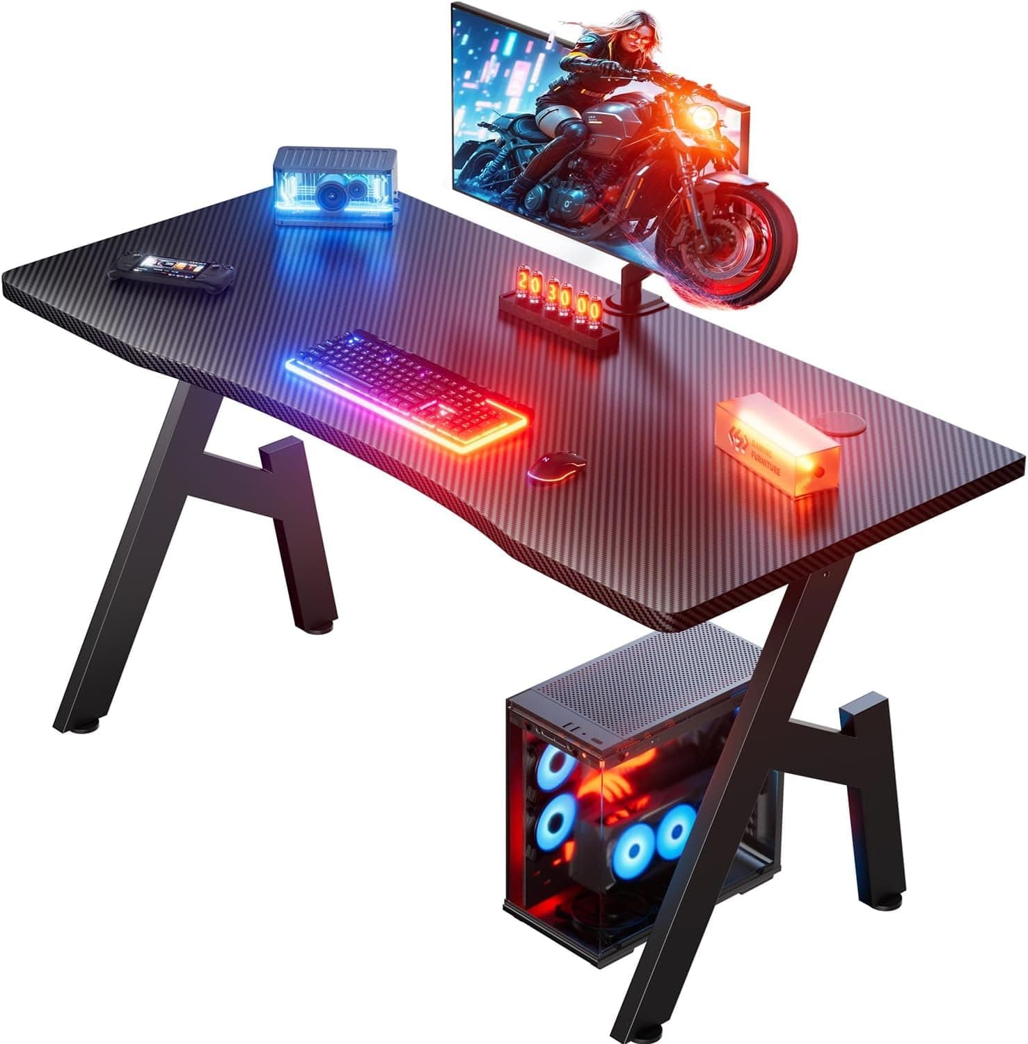 HLONONE Bureau Gaming, 100 x 50 cm Plateau Monobloc, Fibre de Carbone, Noir